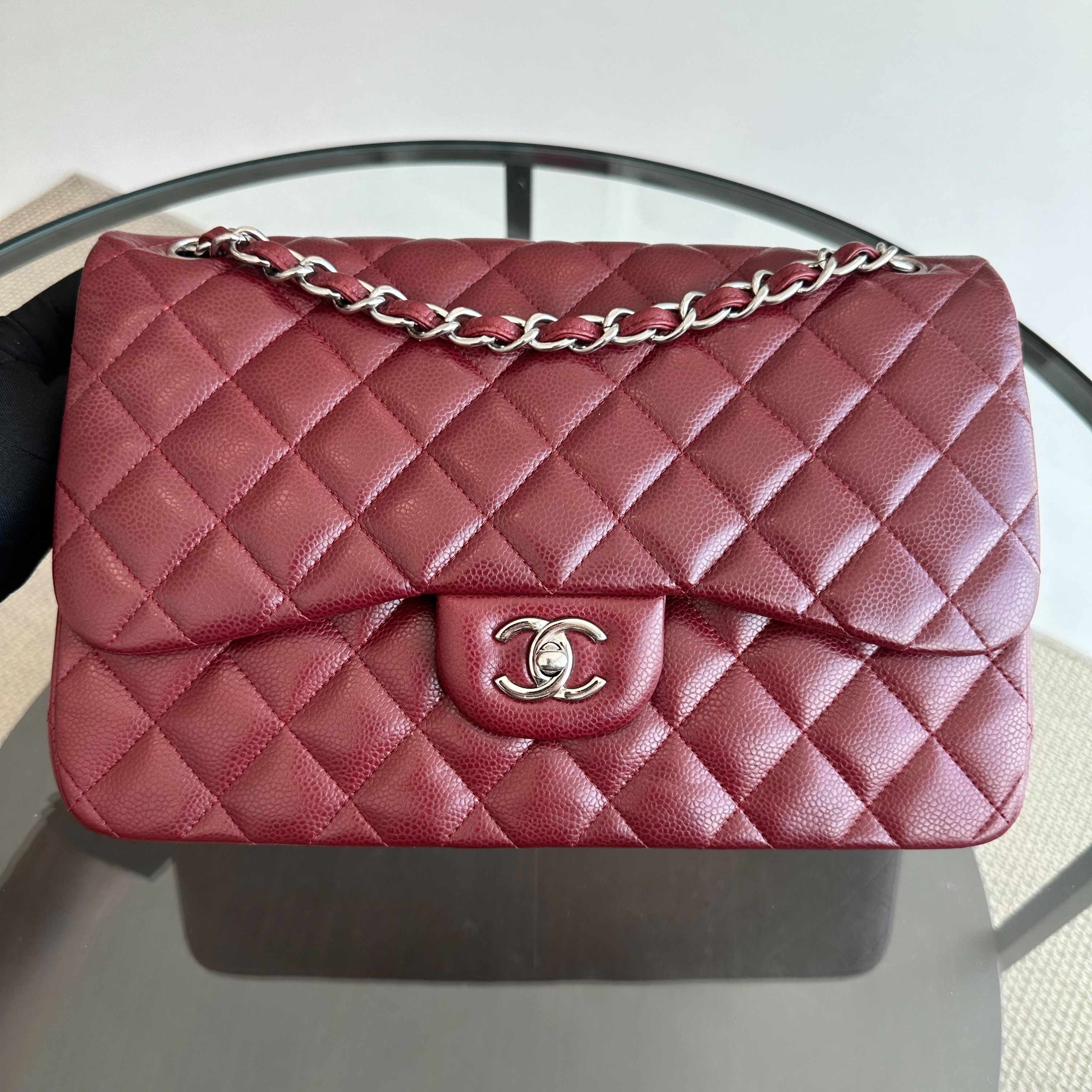 *Full Set, Receipt* Chanel Caviar Jumbo Double Flap Classic Flap Burgundy SHW No 14 - Luxury Evermore