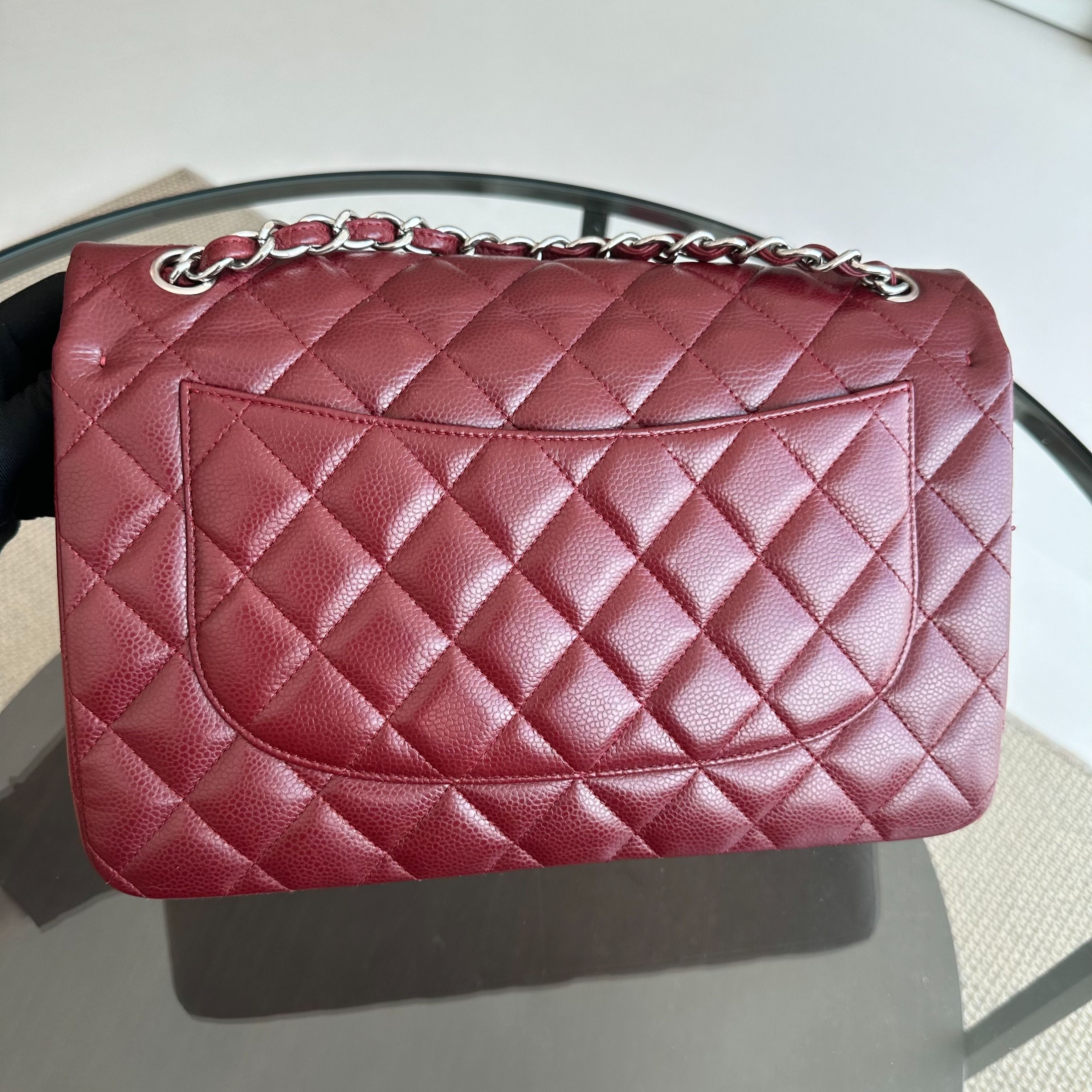 *Full Set, Receipt* Chanel Caviar Jumbo Double Flap Classic Flap Burgundy SHW No 14 - Luxury Evermore