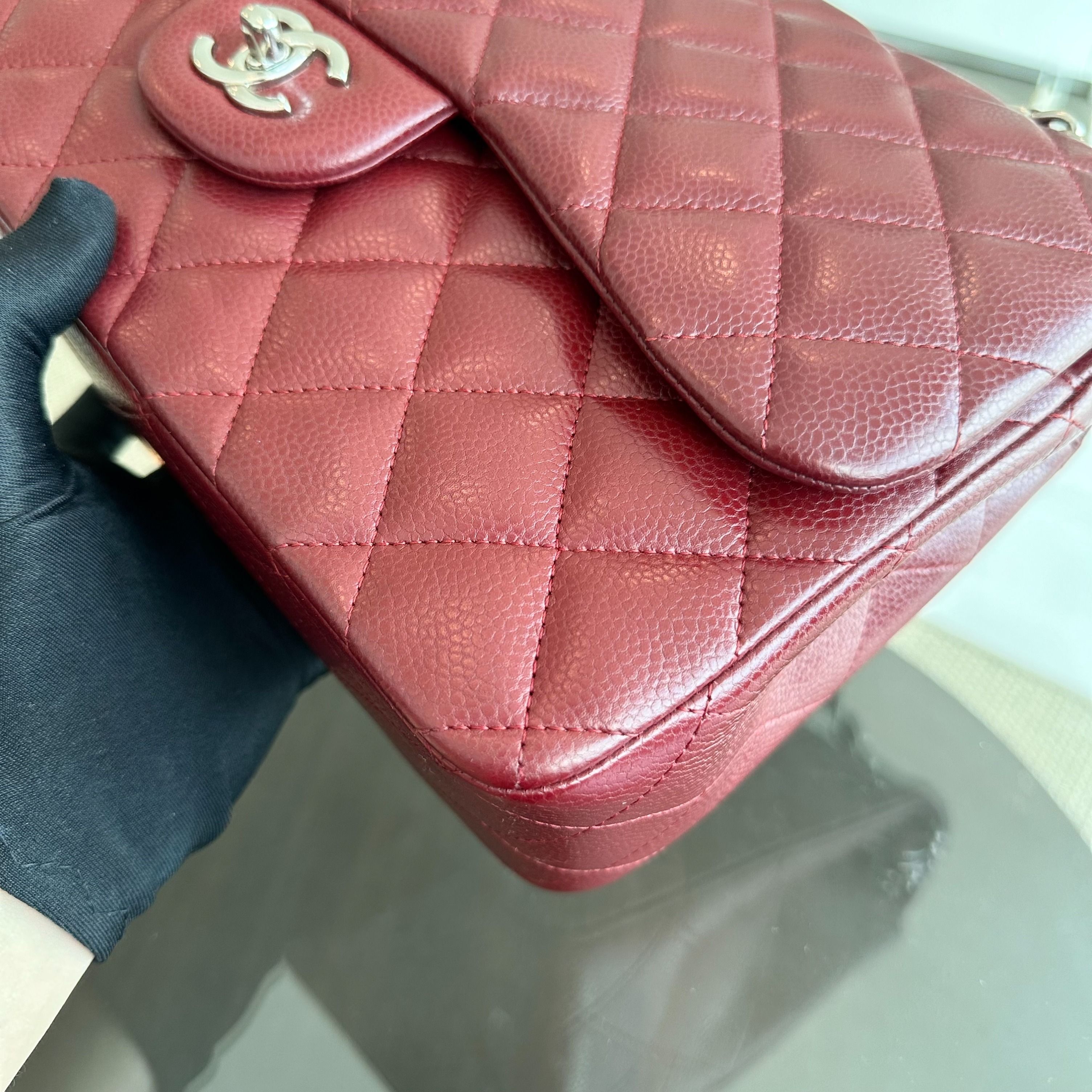 *Full Set, Receipt* Chanel Caviar Jumbo Double Flap Classic Flap Burgundy SHW No 14 - Luxury Evermore