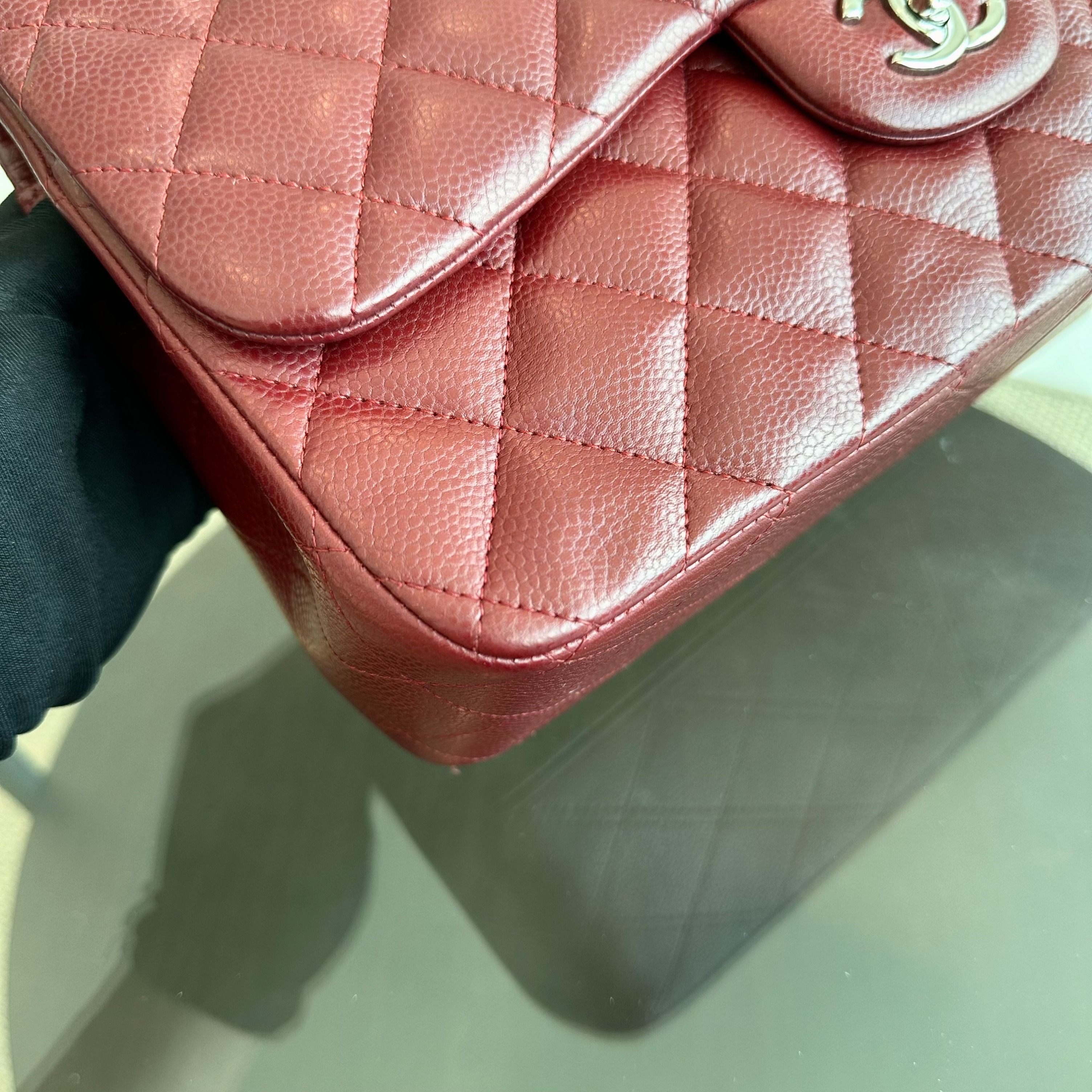 *Full Set, Receipt* Chanel Caviar Jumbo Double Flap Classic Flap Burgundy SHW No 14 - Luxury Evermore