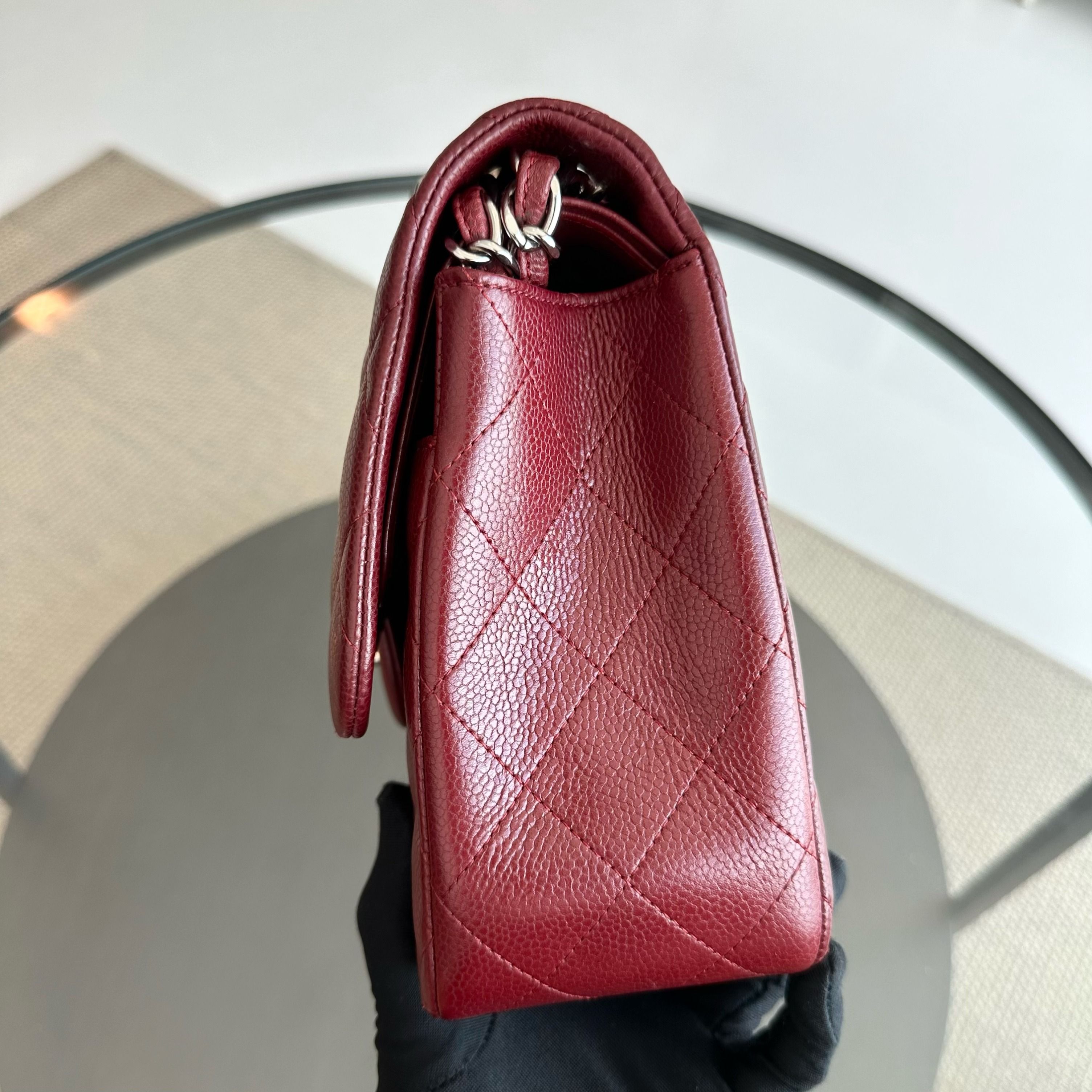 *Full Set, Receipt* Chanel Caviar Jumbo Double Flap Classic Flap Burgundy SHW No 14 - Luxury Evermore