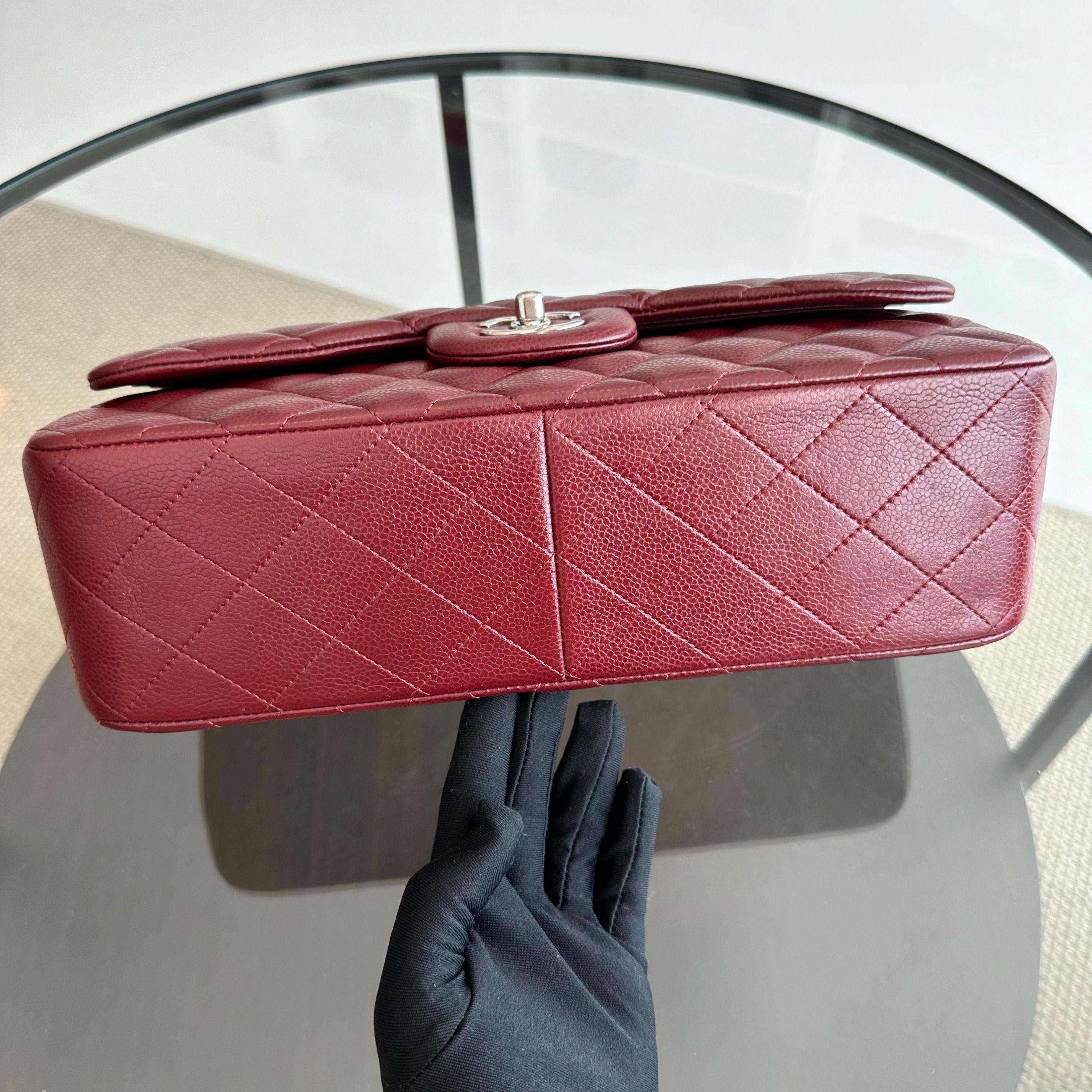 *Full Set, Receipt* Chanel Caviar Jumbo Double Flap Classic Flap Burgundy SHW No 14 - Luxury Evermore