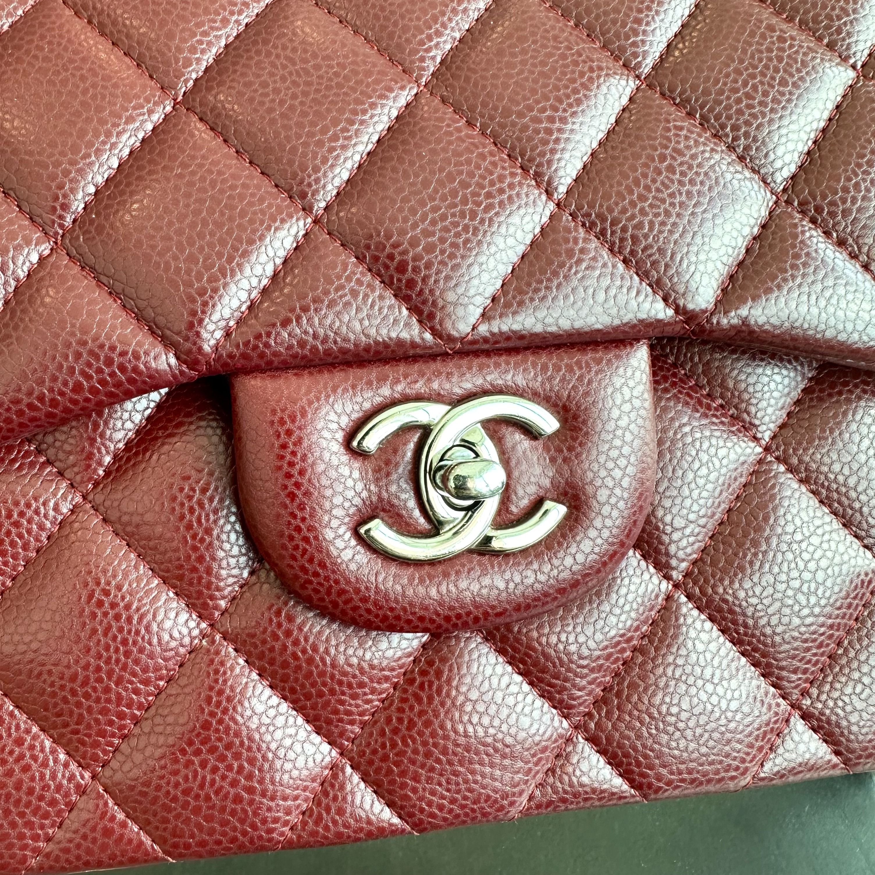 *Full Set, Receipt* Chanel Caviar Jumbo Double Flap Classic Flap Burgundy SHW No 14 - Luxury Evermore