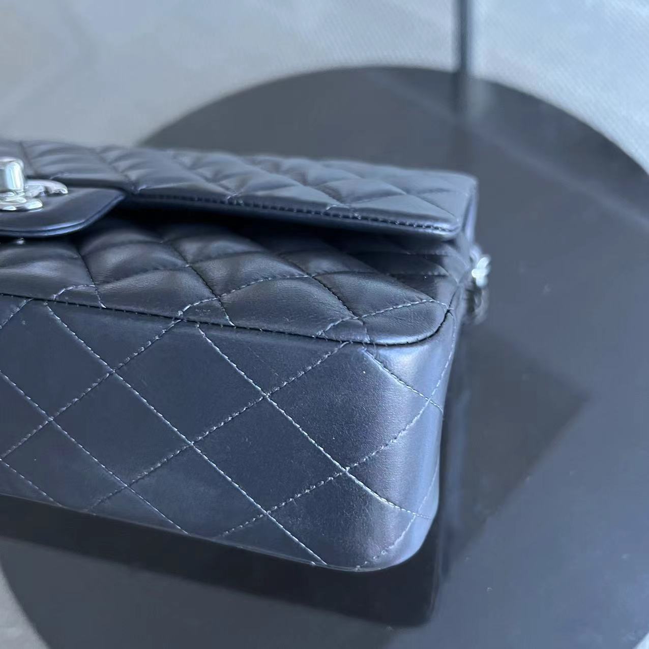 *Full Set, Receipt* Chanel Medium Classic Flap Double Flap 25CM Quilted Lambskin Dark Grey Gray Silver Hardware Series 16 - Luxury Evermore