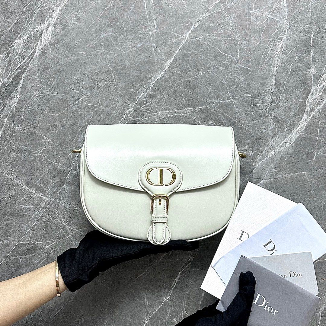 *Full Set, Receipt* Dior Bobby Medium Flap Smooth Cream Calfskin Leather Bag - Luxury Evermore