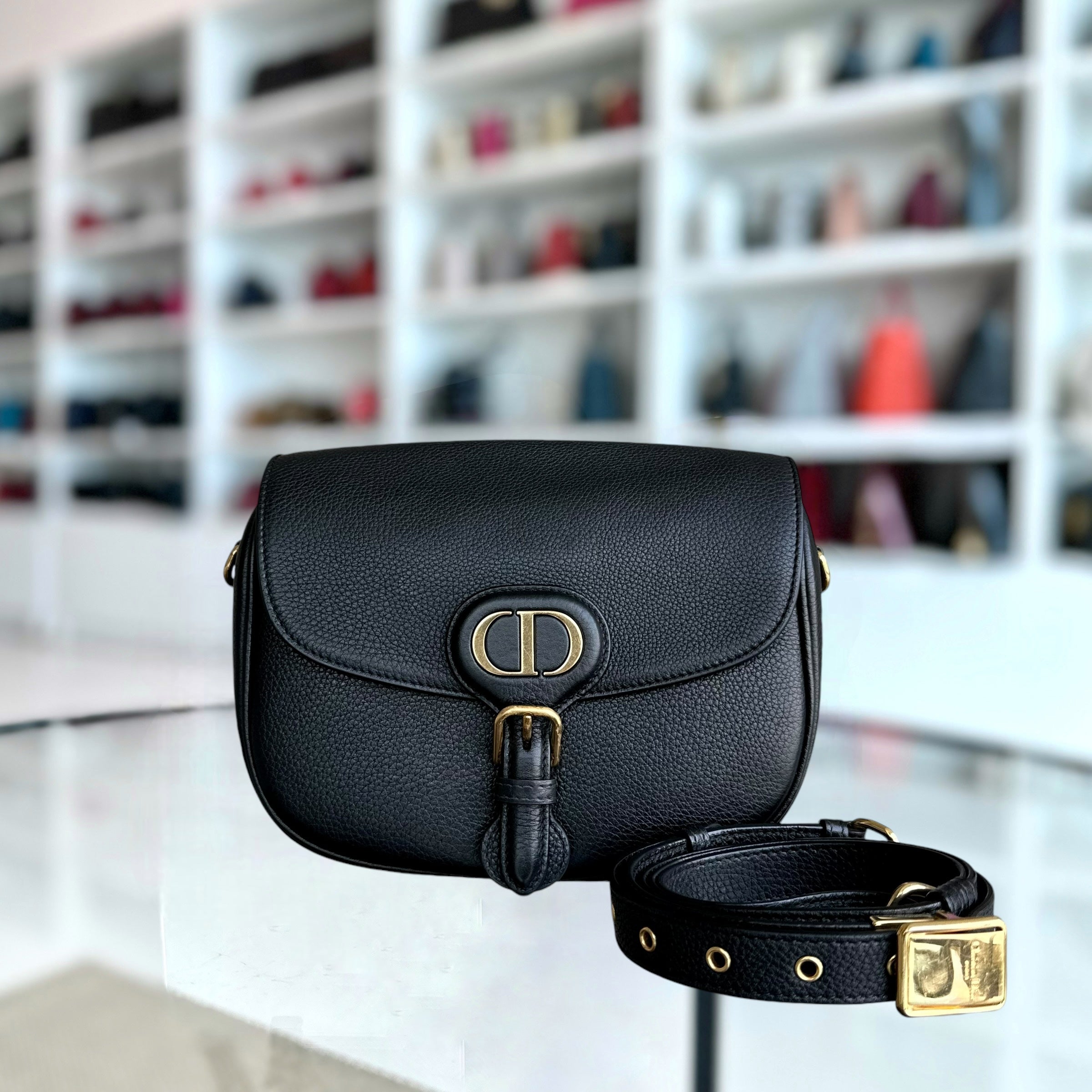 *Full Set, Receipt* Dior Bobby Medium Grained Calfskin Black Golden Hardware - Luxury Evermore