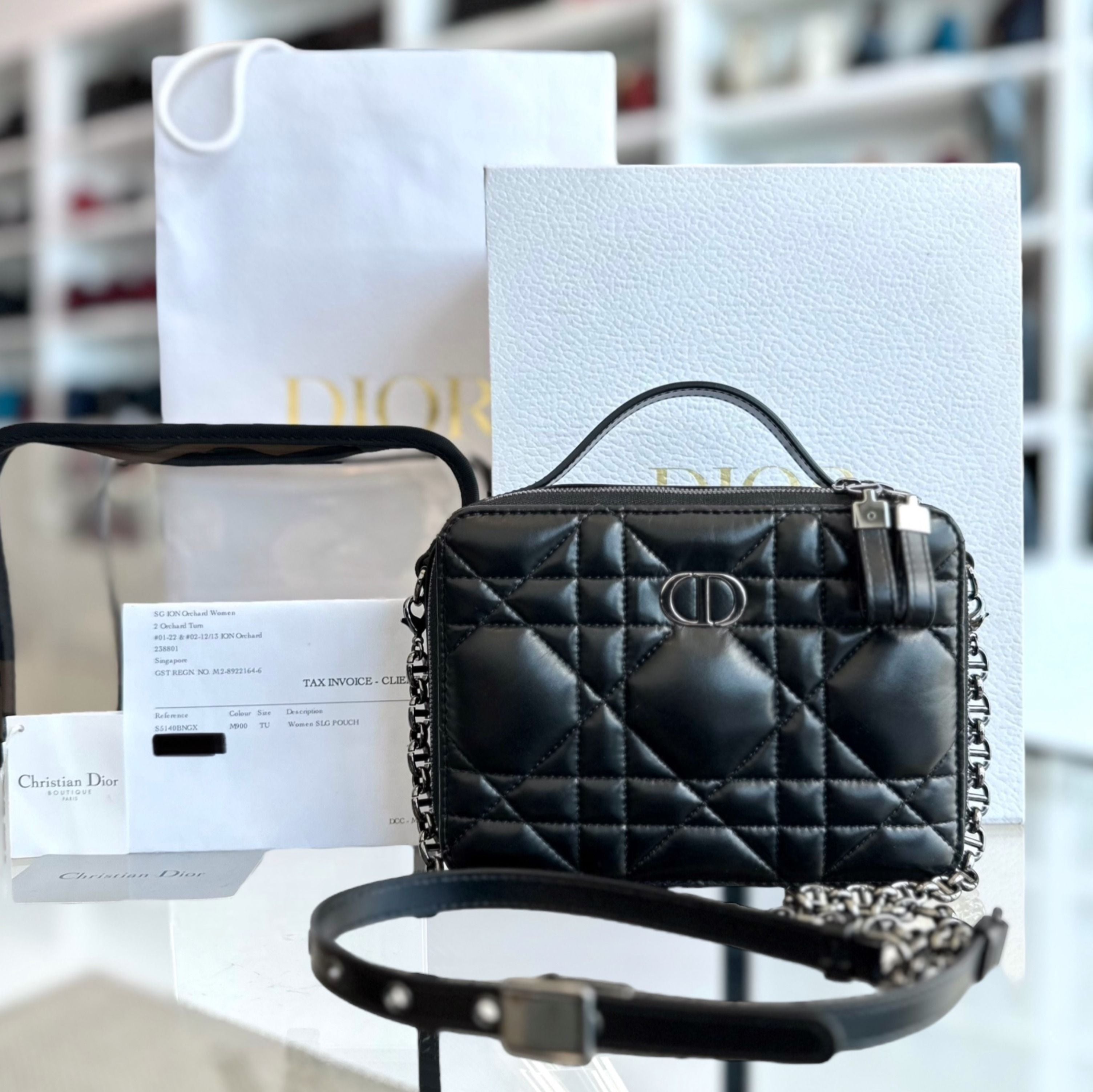 *Full Set, Receipt* Dior Caro Box Cannage Lambskin Black SHW - Luxury Evermore