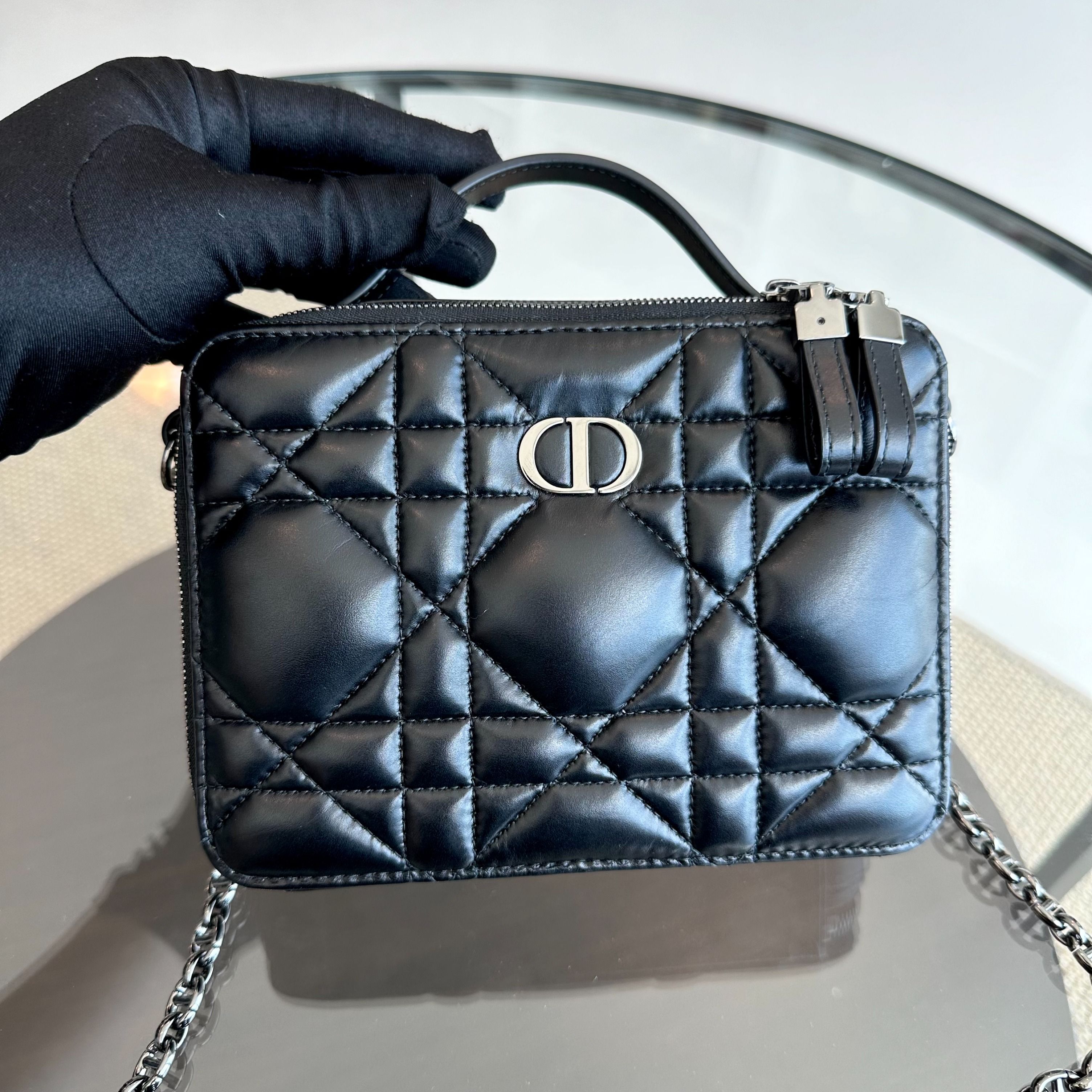 *Full Set, Receipt* Dior Caro Box Cannage Lambskin Black SHW - Luxury Evermore