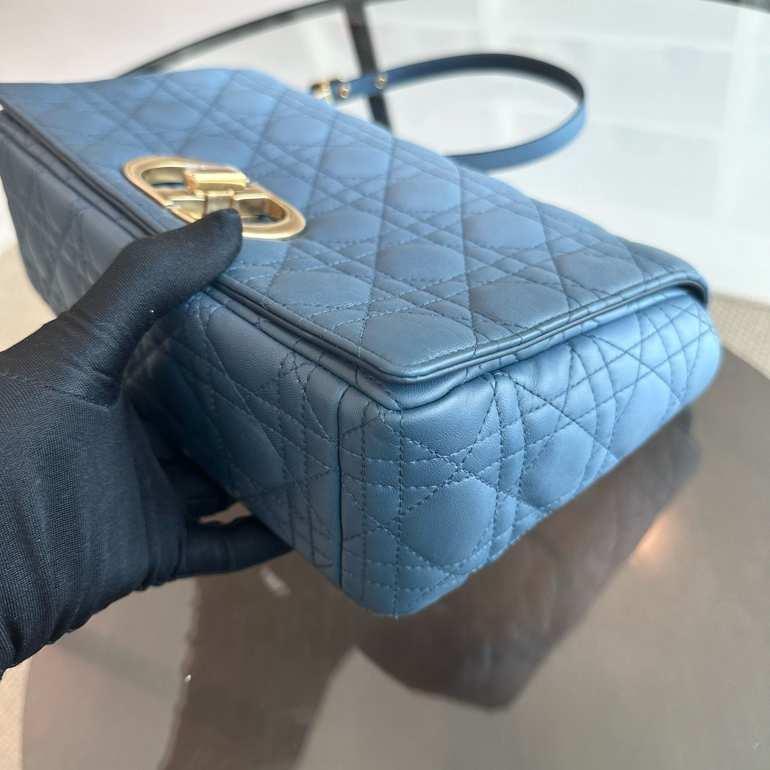 *Full Set Receipt* Dior Caro Large Flap Calfskin Gradient Blue GHW - Luxury Evermore