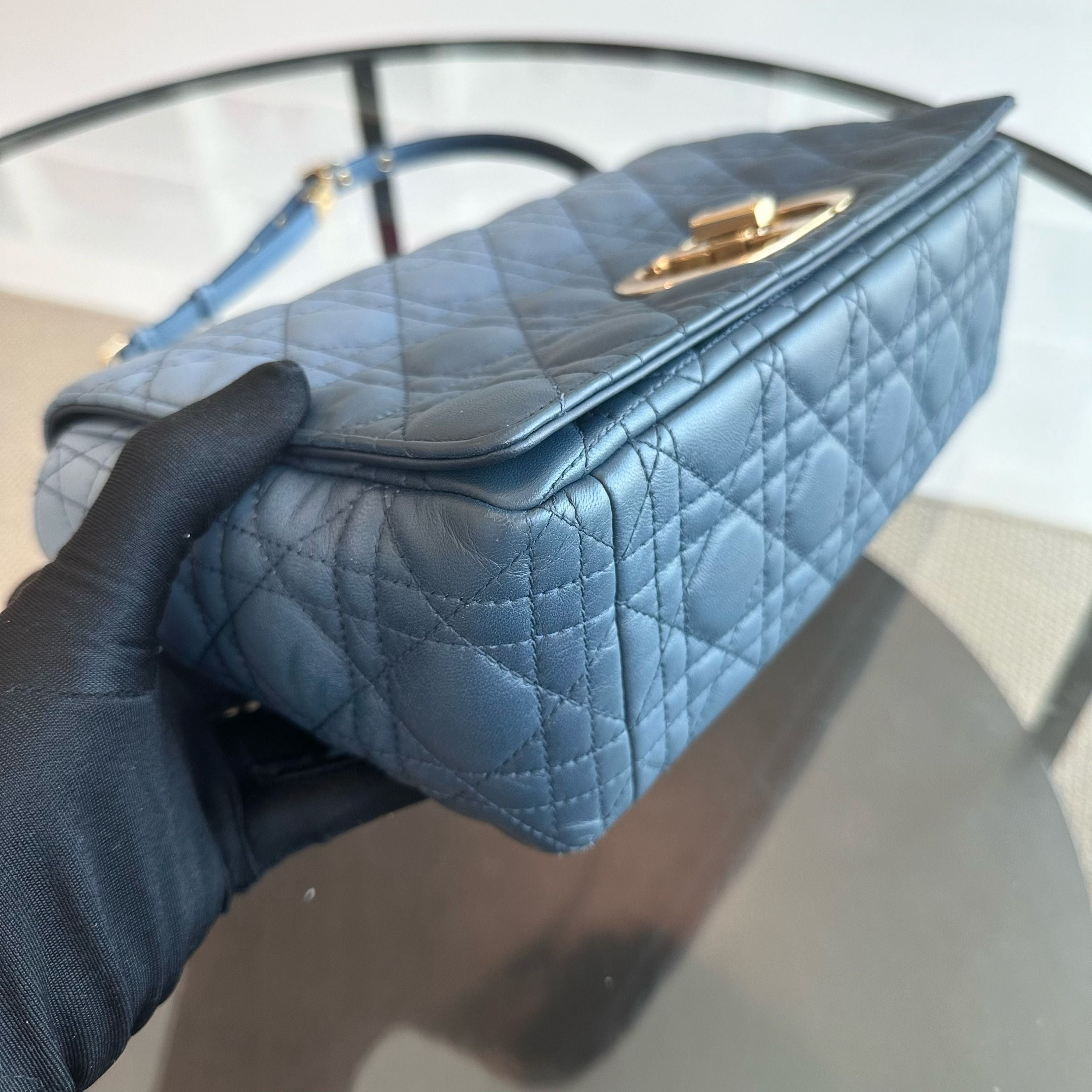 *Full Set Receipt* Dior Caro Large Flap Calfskin Gradient Blue GHW - Luxury Evermore