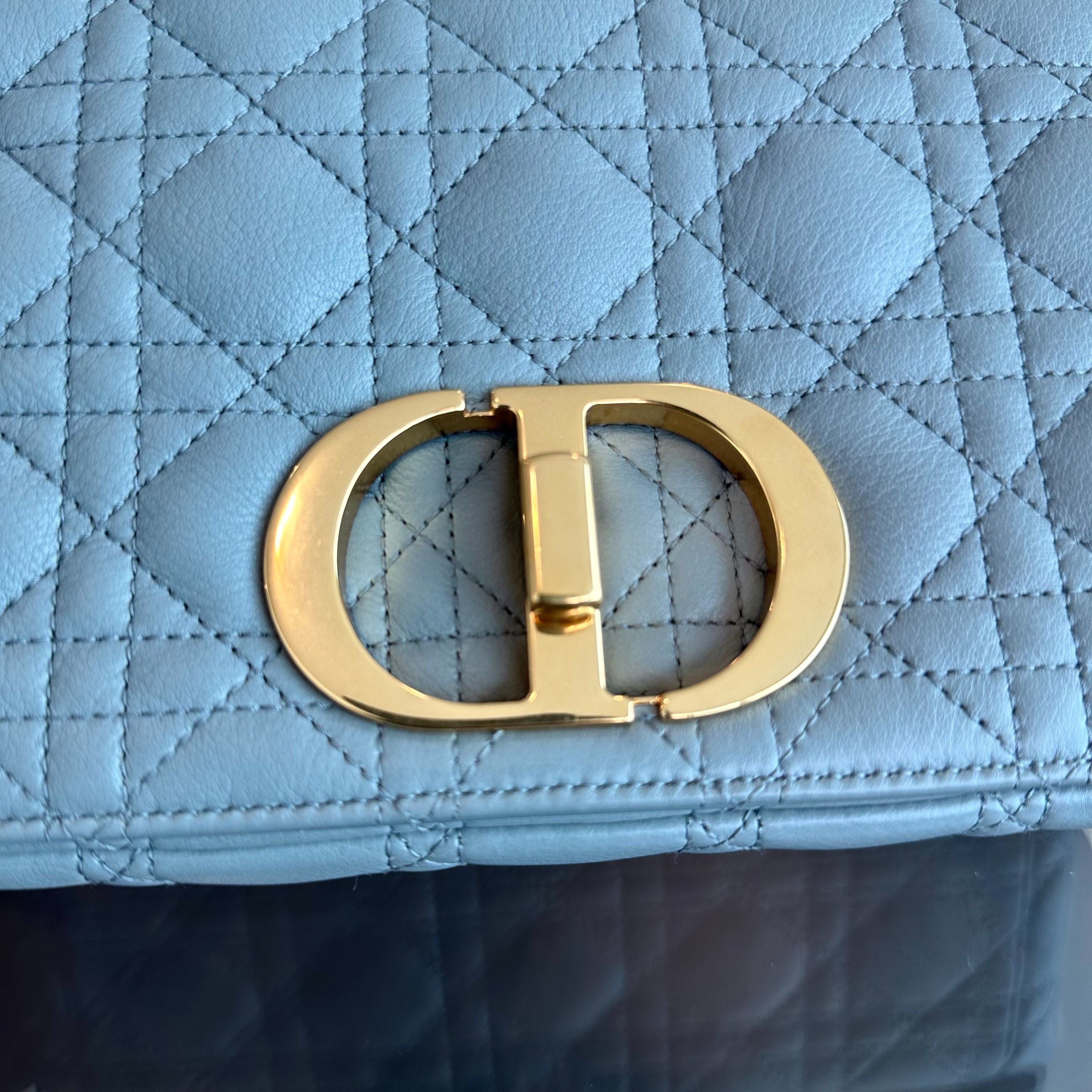 *Full Set, Receipt* Dior Caro Medium Grained Calfskin Cannage Flap Grey GHW - Luxury Evermore