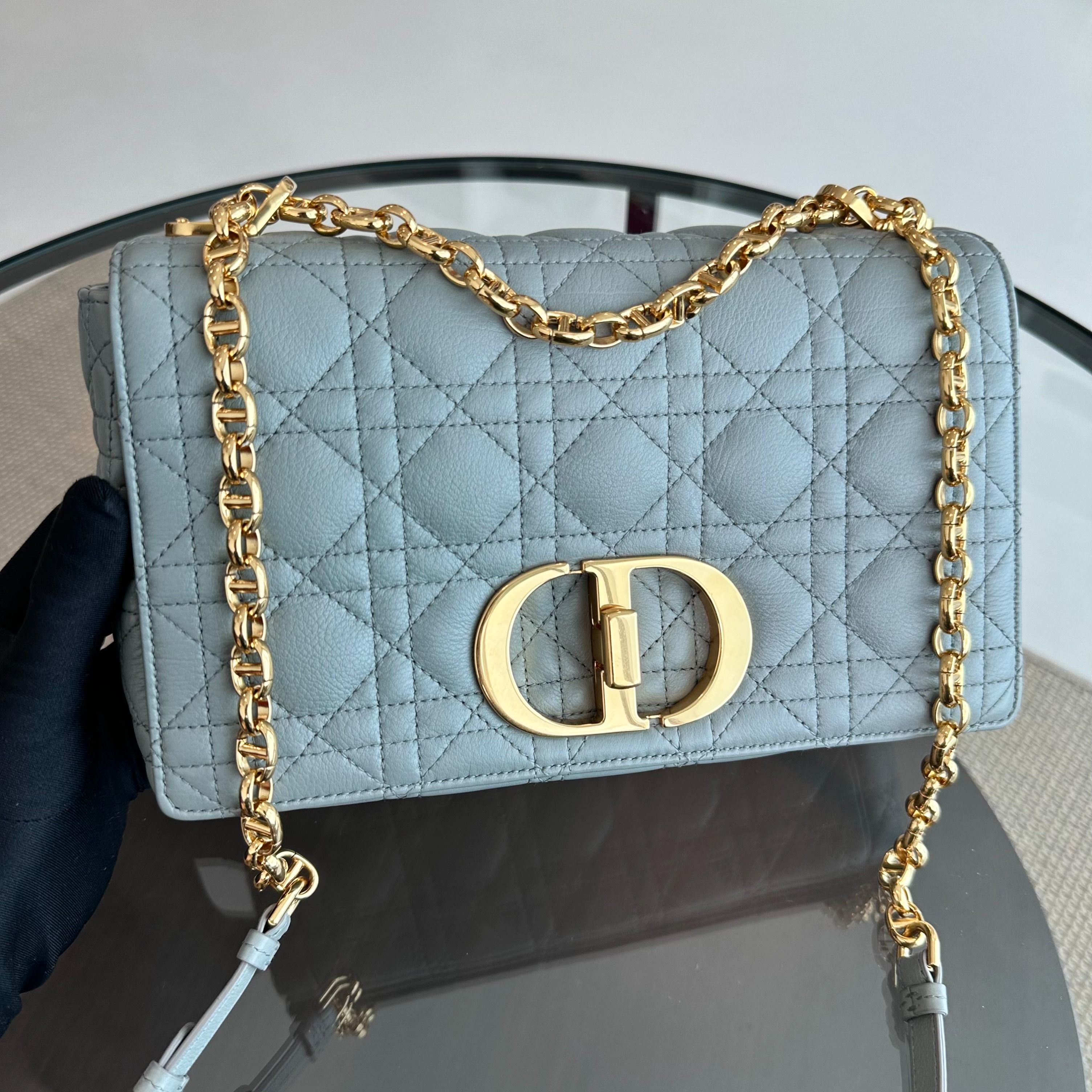 *Full Set, Receipt* Dior Caro Medium Grained Calfskin Cannage Flap Grey GHW - Luxury Evermore