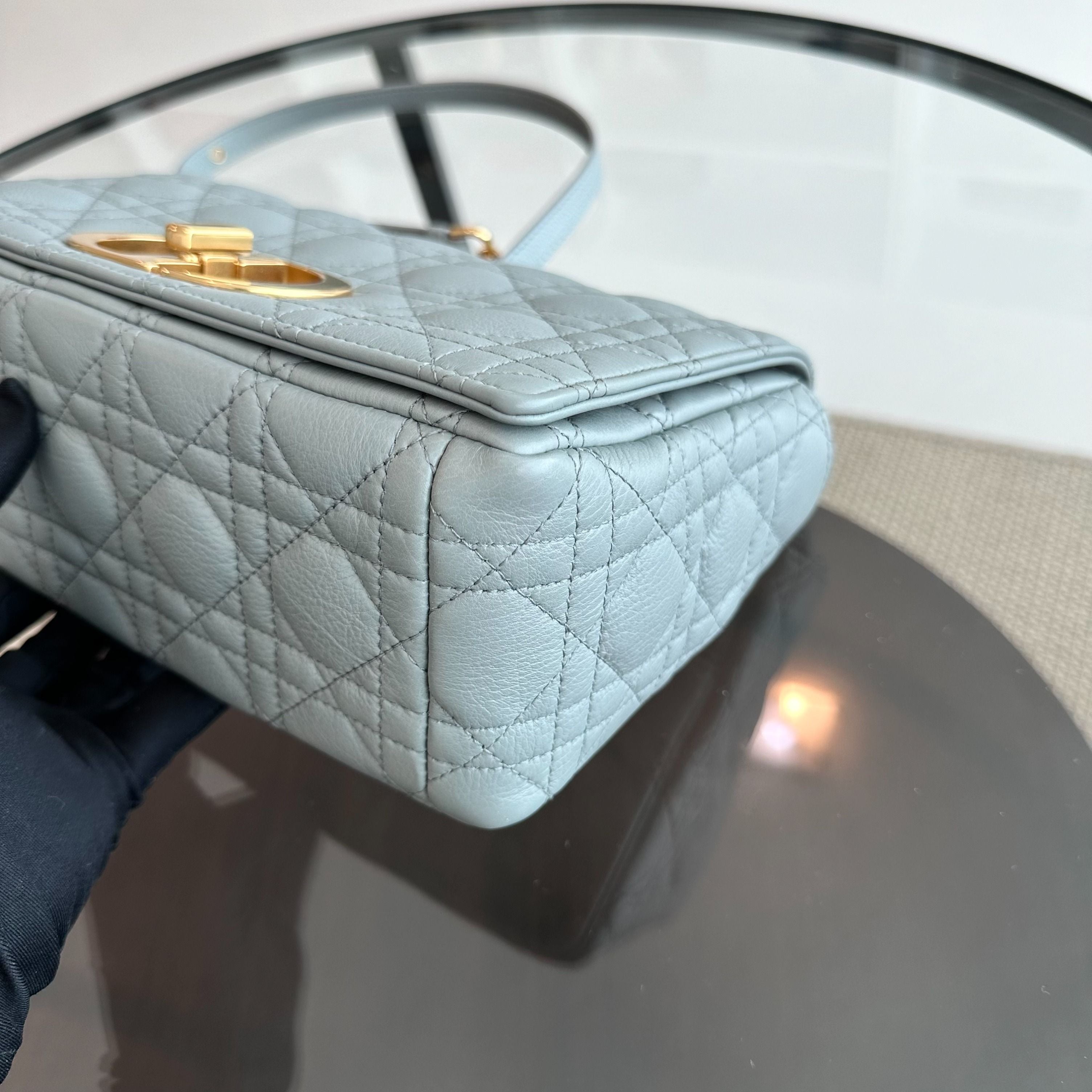 *Full Set, Receipt* Dior Caro Medium Grained Calfskin Cannage Flap Grey GHW - Luxury Evermore