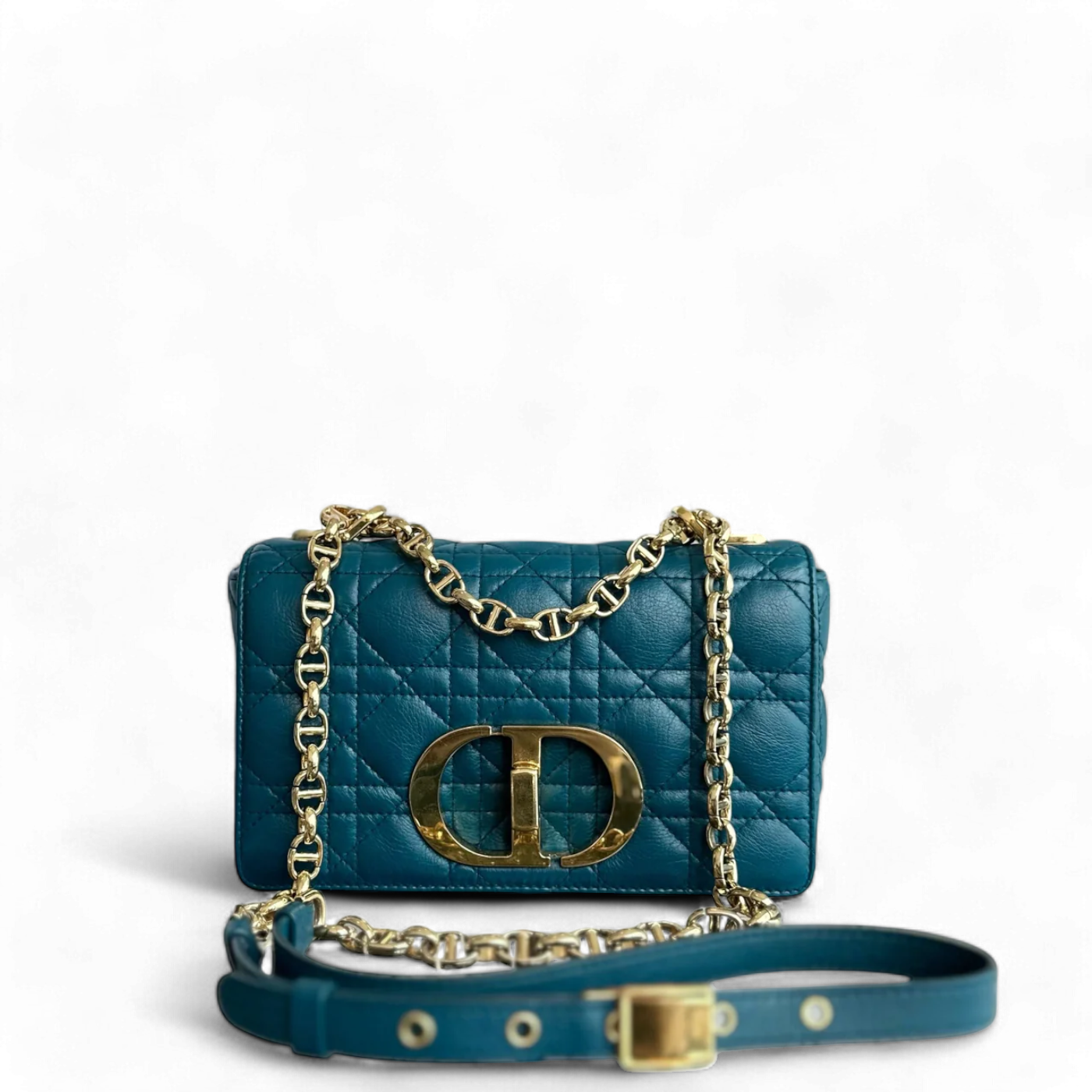 Dior Caro Small - Cannage Flap Bag Blue Calfskin GHW