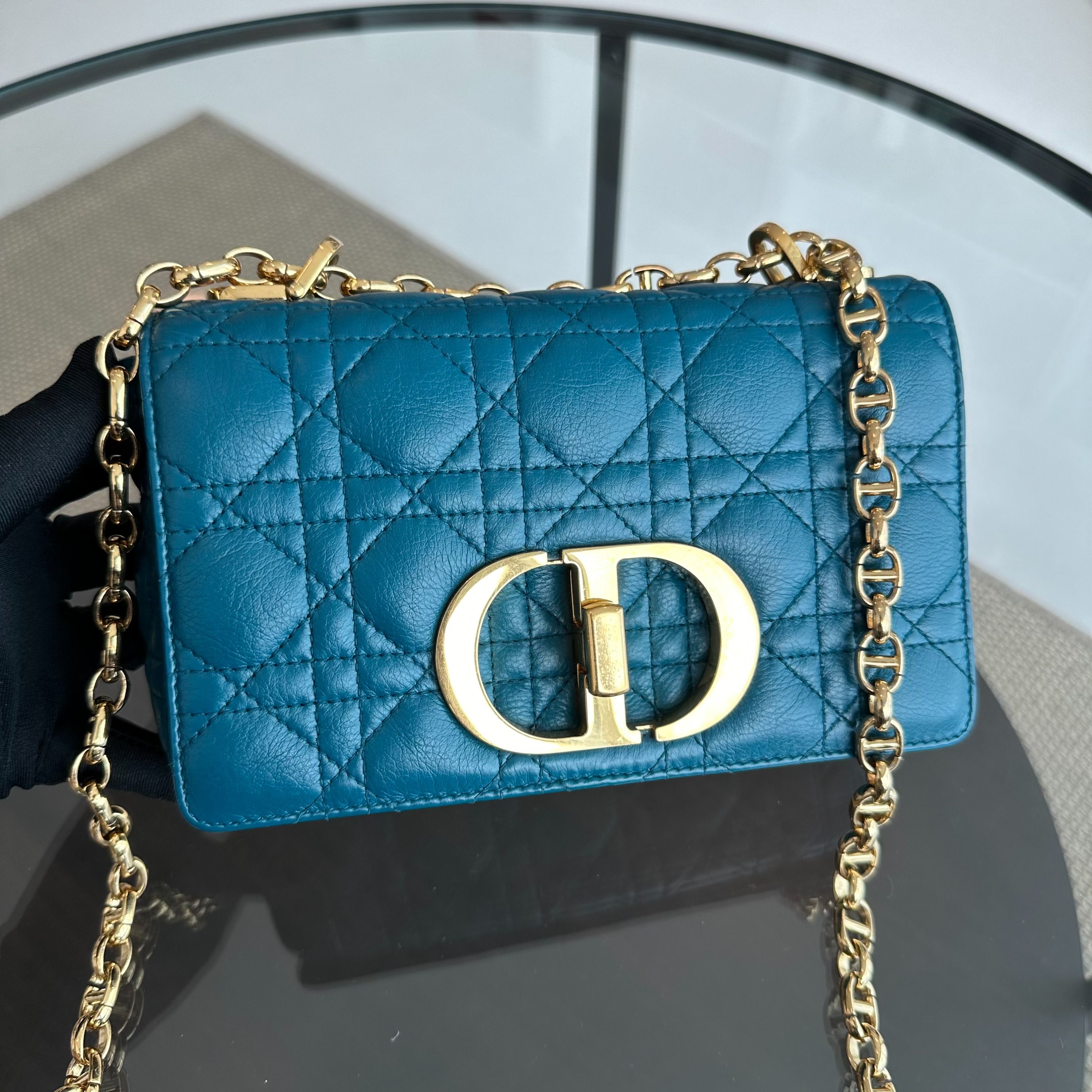 *Full Set, Receipt* Dior Caro Small Cannage Flap Bag Blue Calfskin GHW - Luxury Evermore