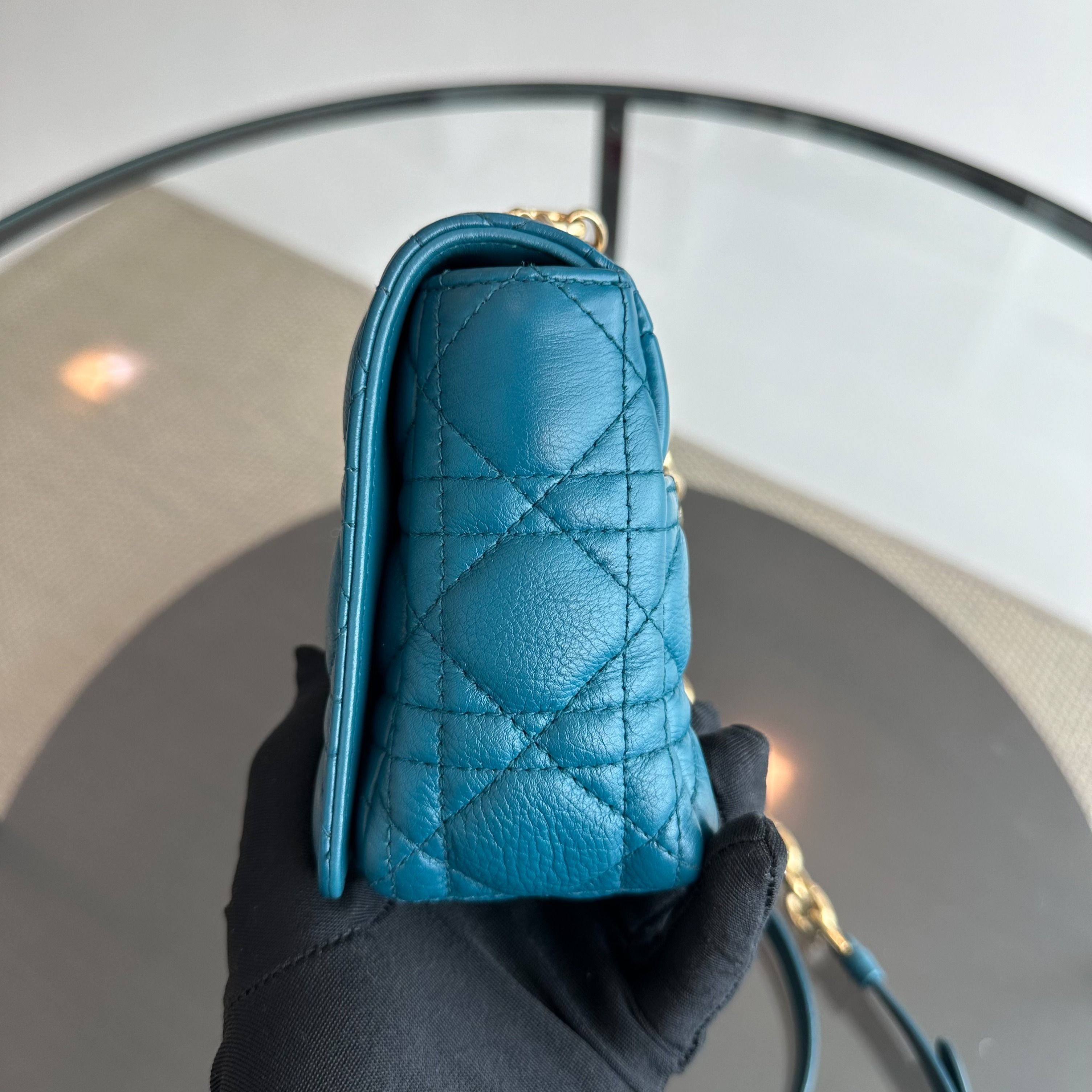 *Full Set, Receipt* Dior Caro Small Cannage Flap Bag Blue Calfskin GHW - Luxury Evermore