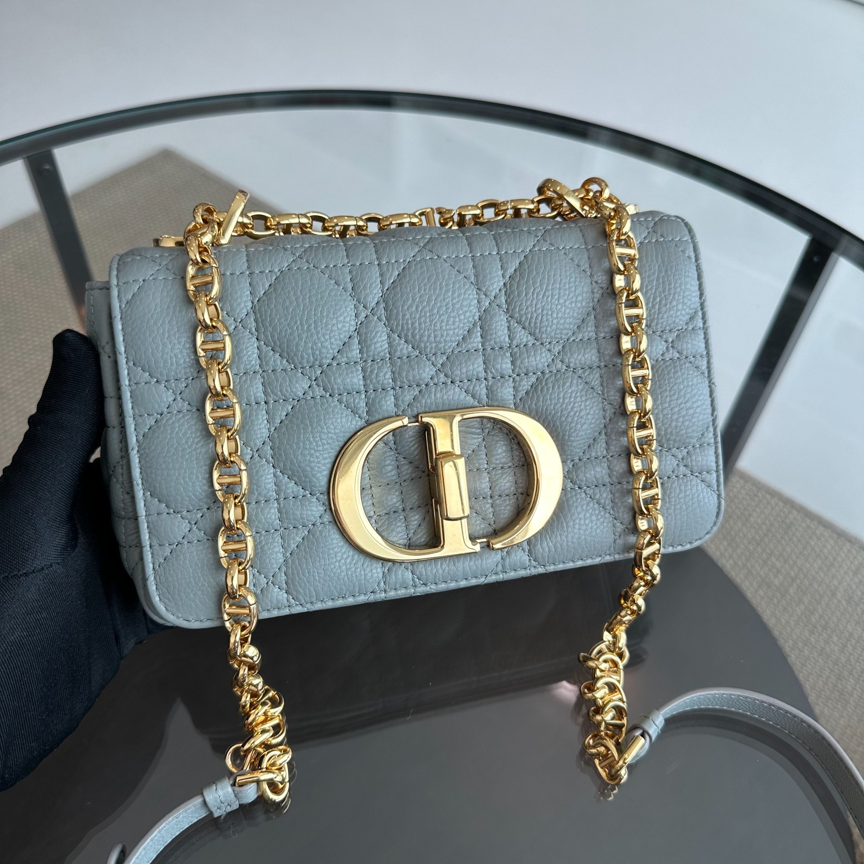 *Full Set, Receipt* Dior Caro Small Cannage Flap Bag Grey GHW - Luxury Evermore