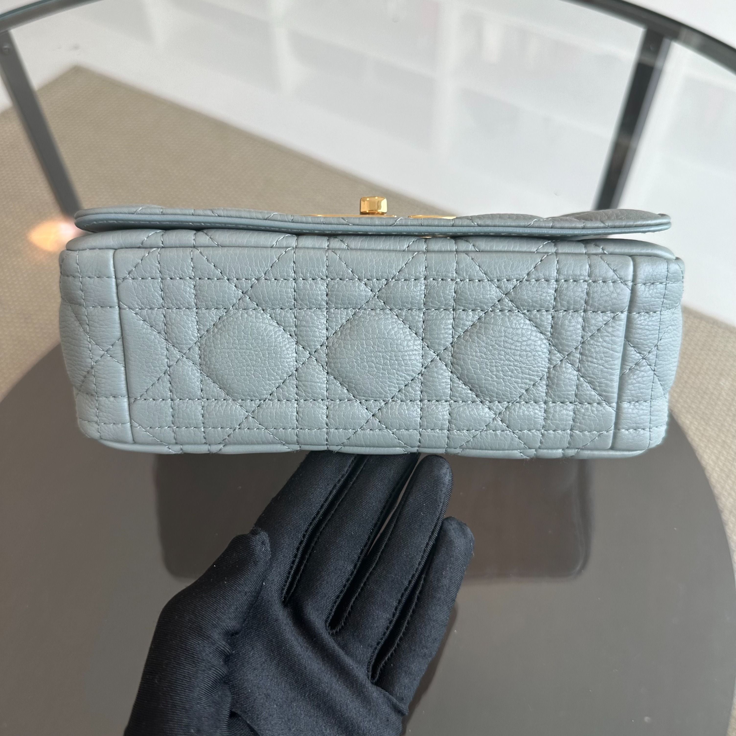 *Full Set, Receipt* Dior Caro Small Cannage Grained Calfskin Haze Blue GHW - Luxury Evermore