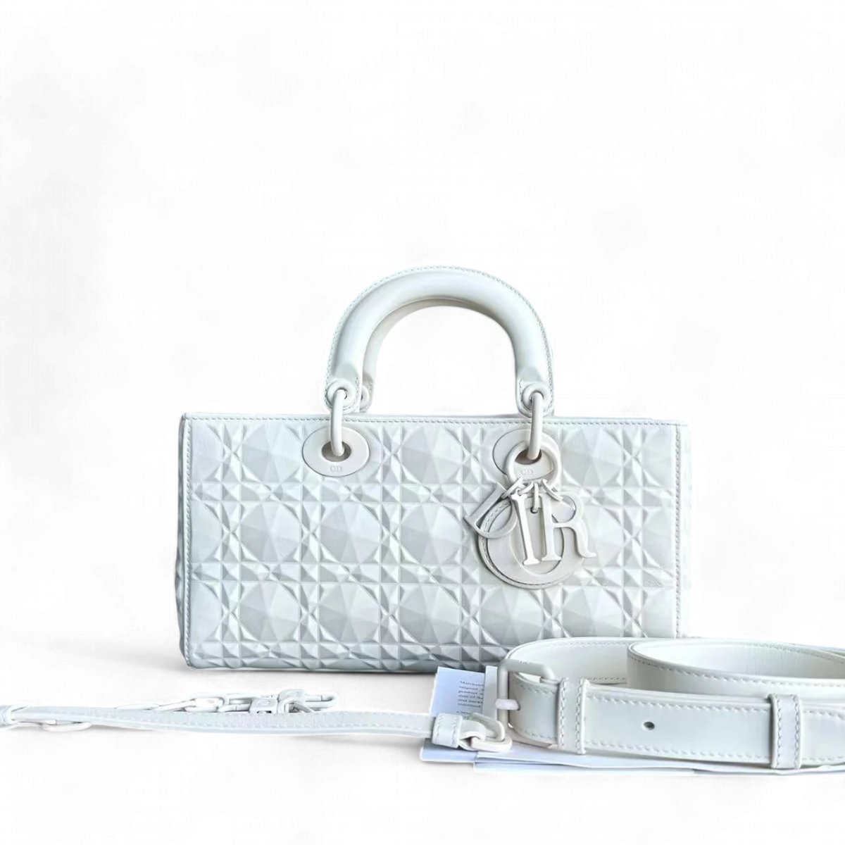 *Full Set, Receipt* Dior D-Joy Medium Latte Cannage Calfskin Dimond Motif White