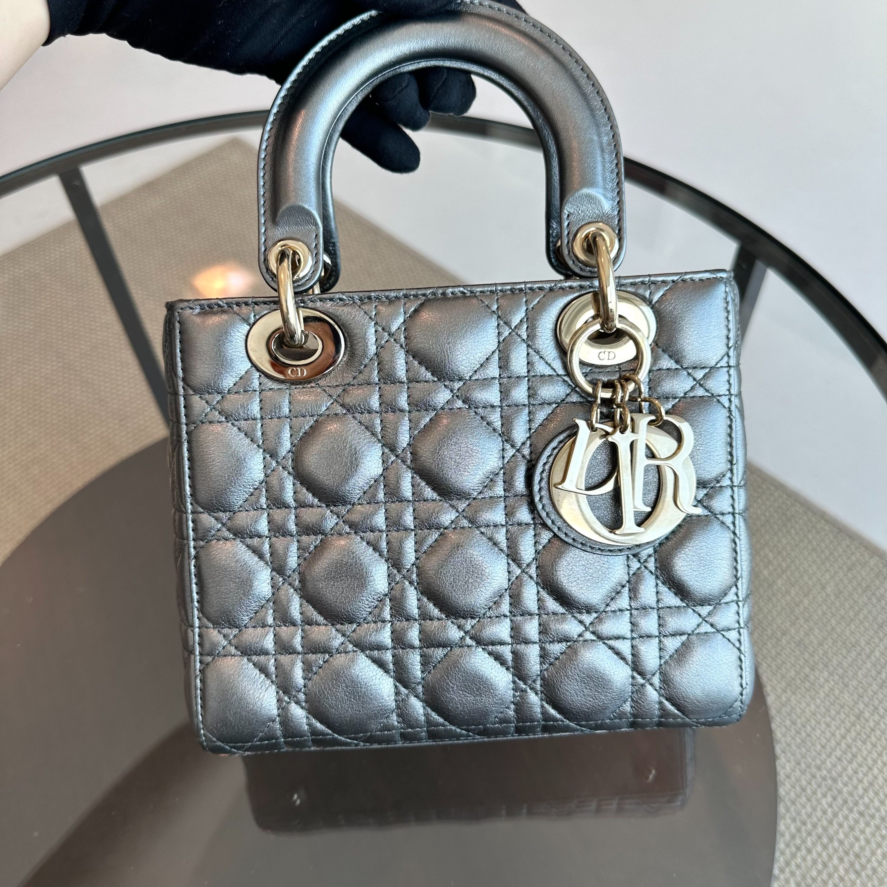 *Full Set, Receipt* Dior Lady ABC Small Metallic Gunmetal Lambskin MyABC LGHW - Luxury Evermore