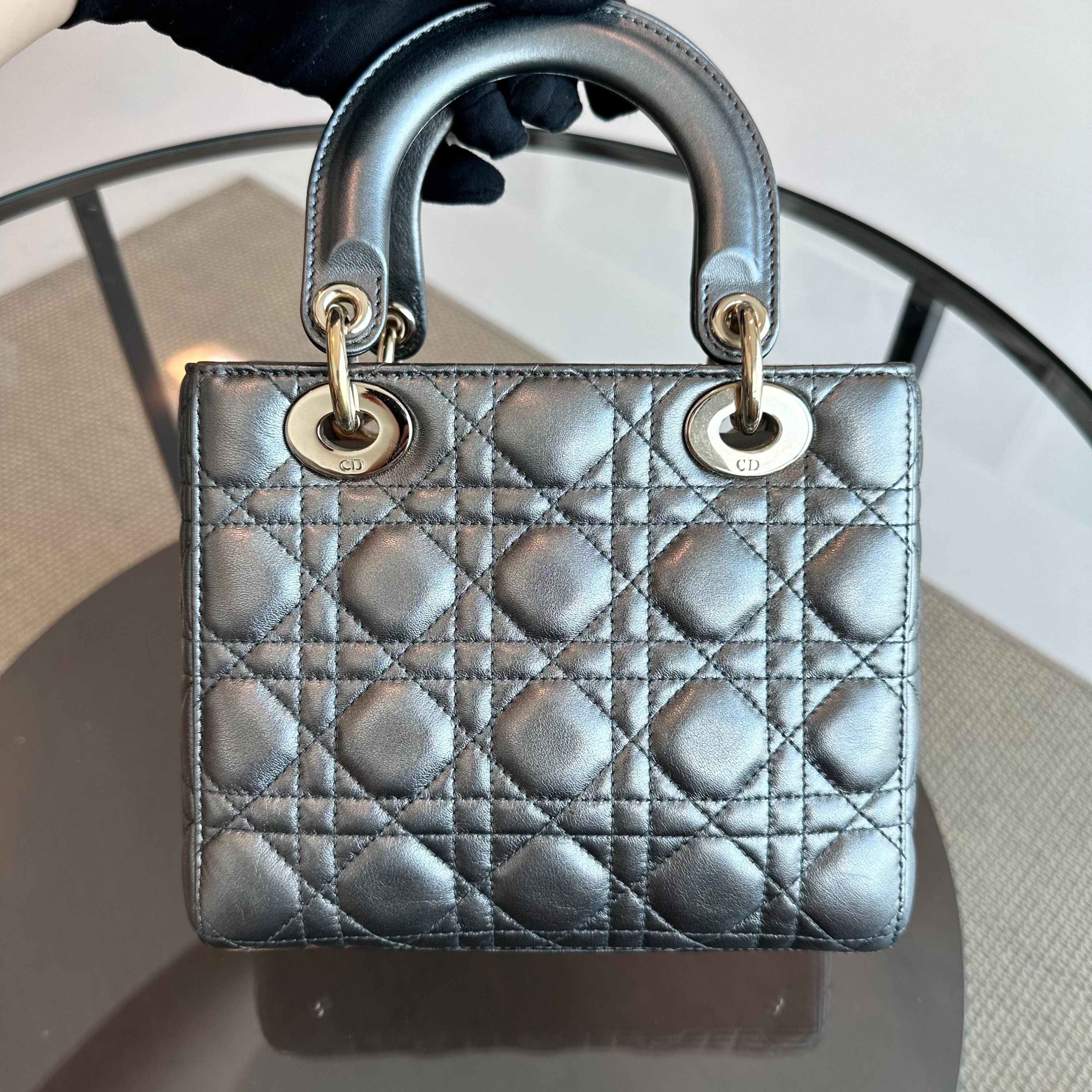 *Full Set, Receipt* Dior Lady ABC Small Metallic Gunmetal Lambskin MyABC LGHW - Luxury Evermore