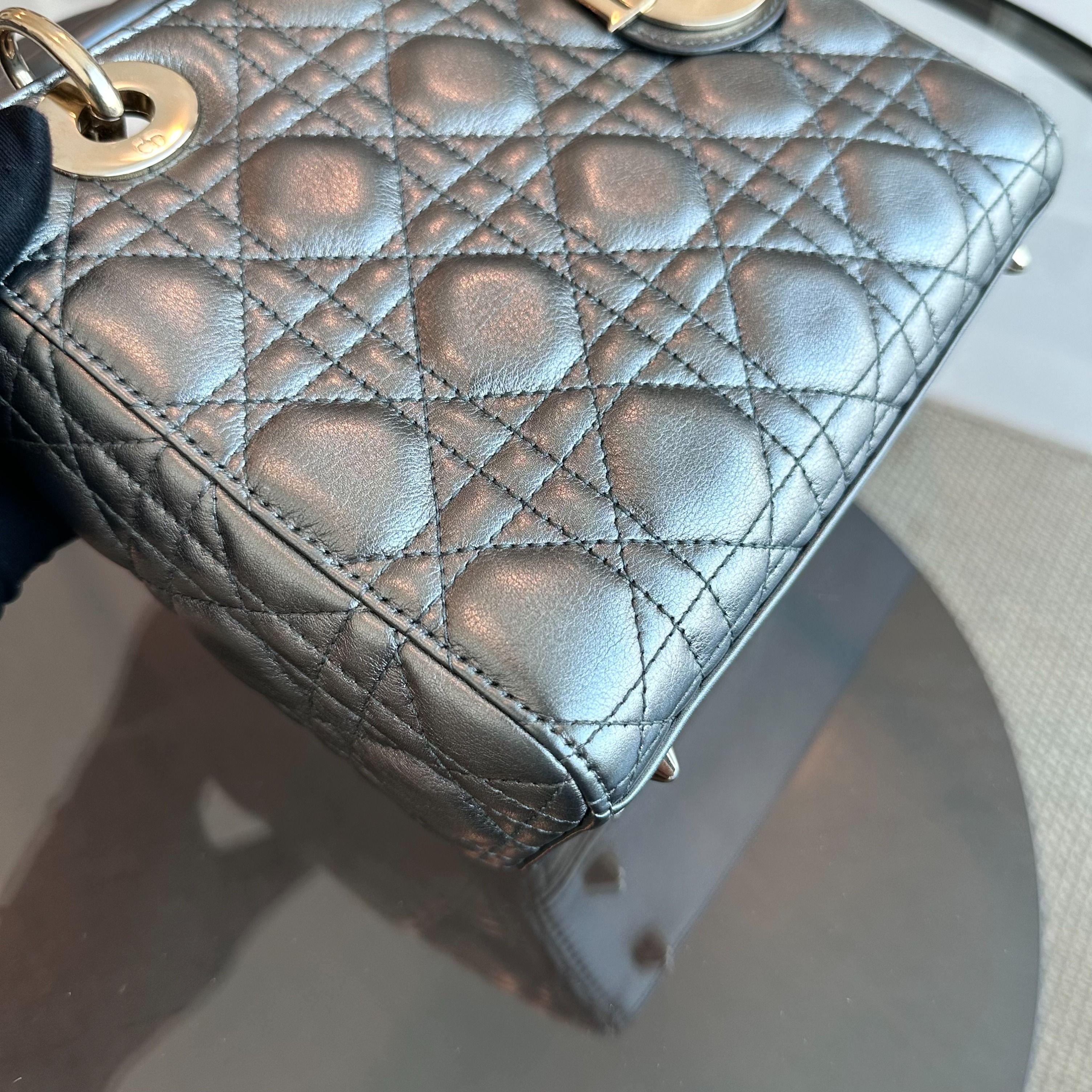 *Full Set, Receipt* Dior Lady ABC Small Metallic Gunmetal Lambskin MyABC LGHW - Luxury Evermore