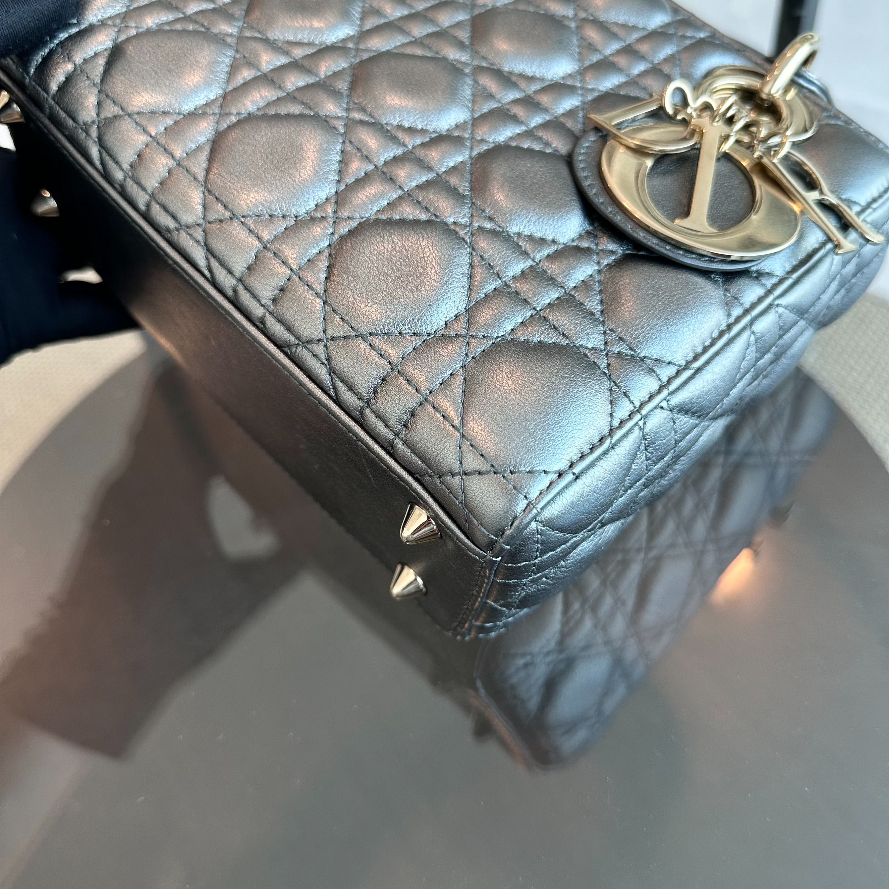 *Full Set, Receipt* Dior Lady ABC Small Metallic Gunmetal Lambskin MyABC LGHW - Luxury Evermore