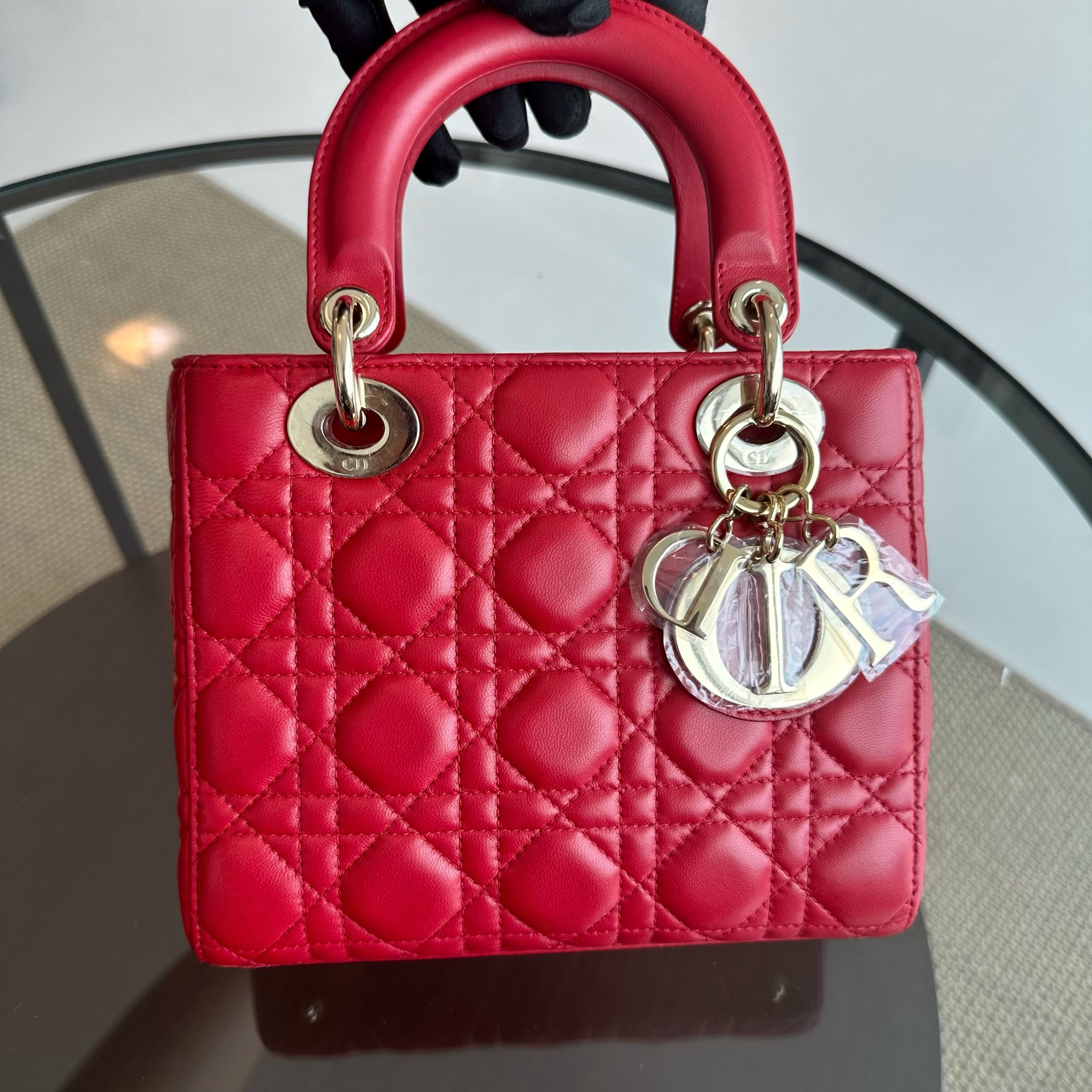 *Full Set, Receipt* Dior Lady Small Cannage Badge Charm ABC Red Cross Body GHW - Luxury Evermore