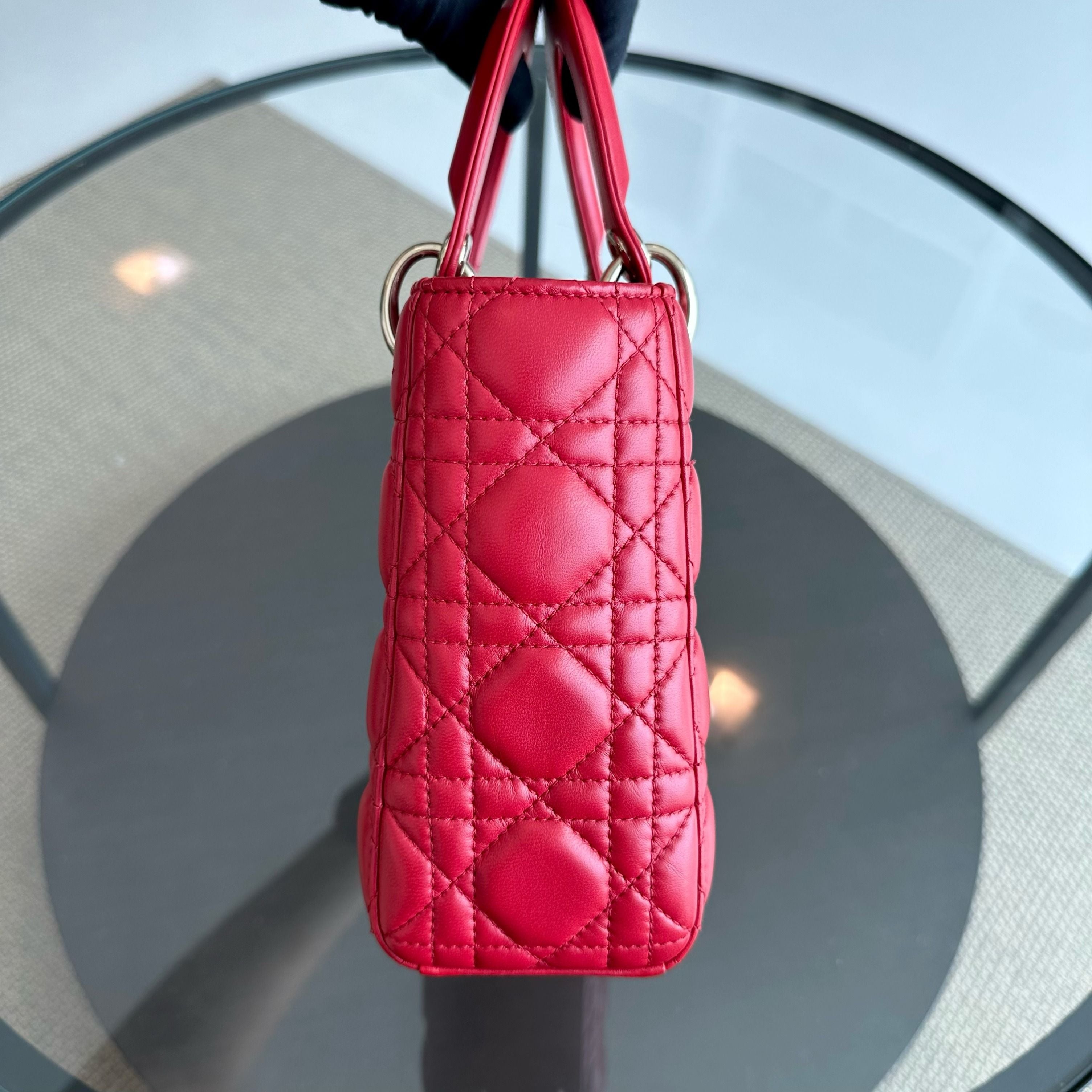 *Full Set, Receipt* Dior Lady Small Lambskin Cannage Charm ABC Red GHW - Luxury Evermore