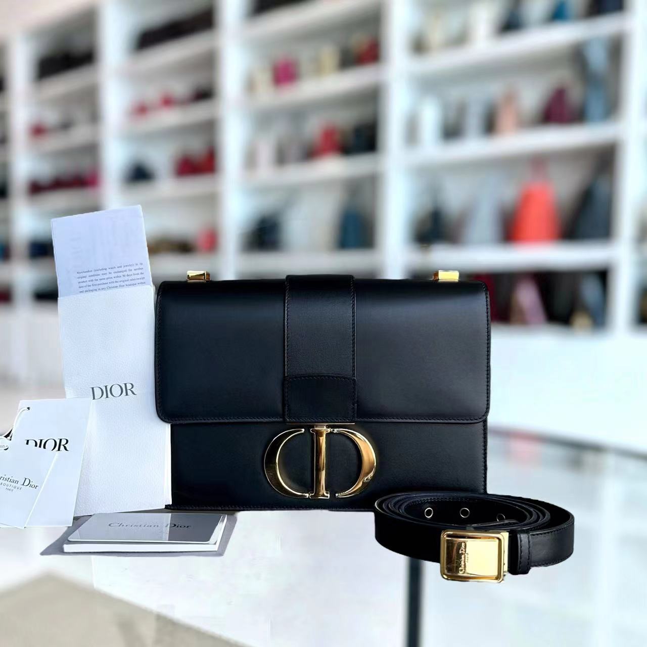 *Full Set Receipt* Dior Montaigne 30 Smooth Calfskin Black Golden Hardware - Luxury Evermore