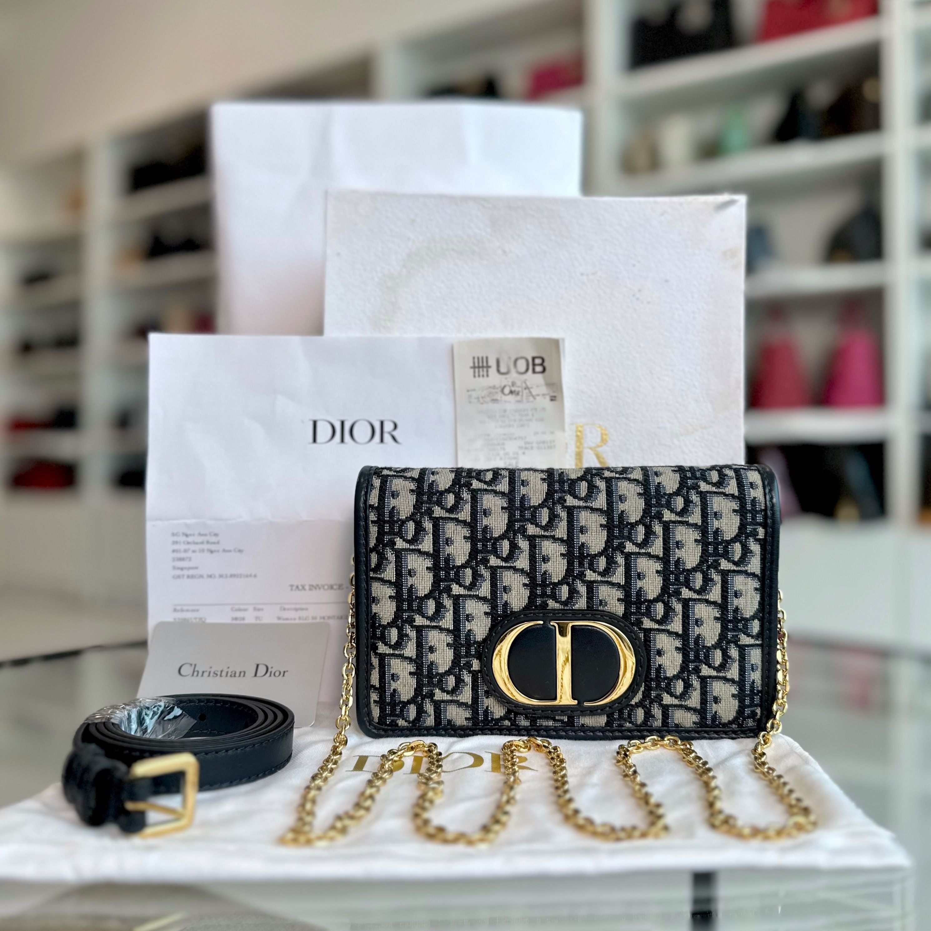 *Full Set, Receipt* Dior Montaigne 30 WOC Wallet On Chain Oblique Monogram Canvas - Luxury Evermore