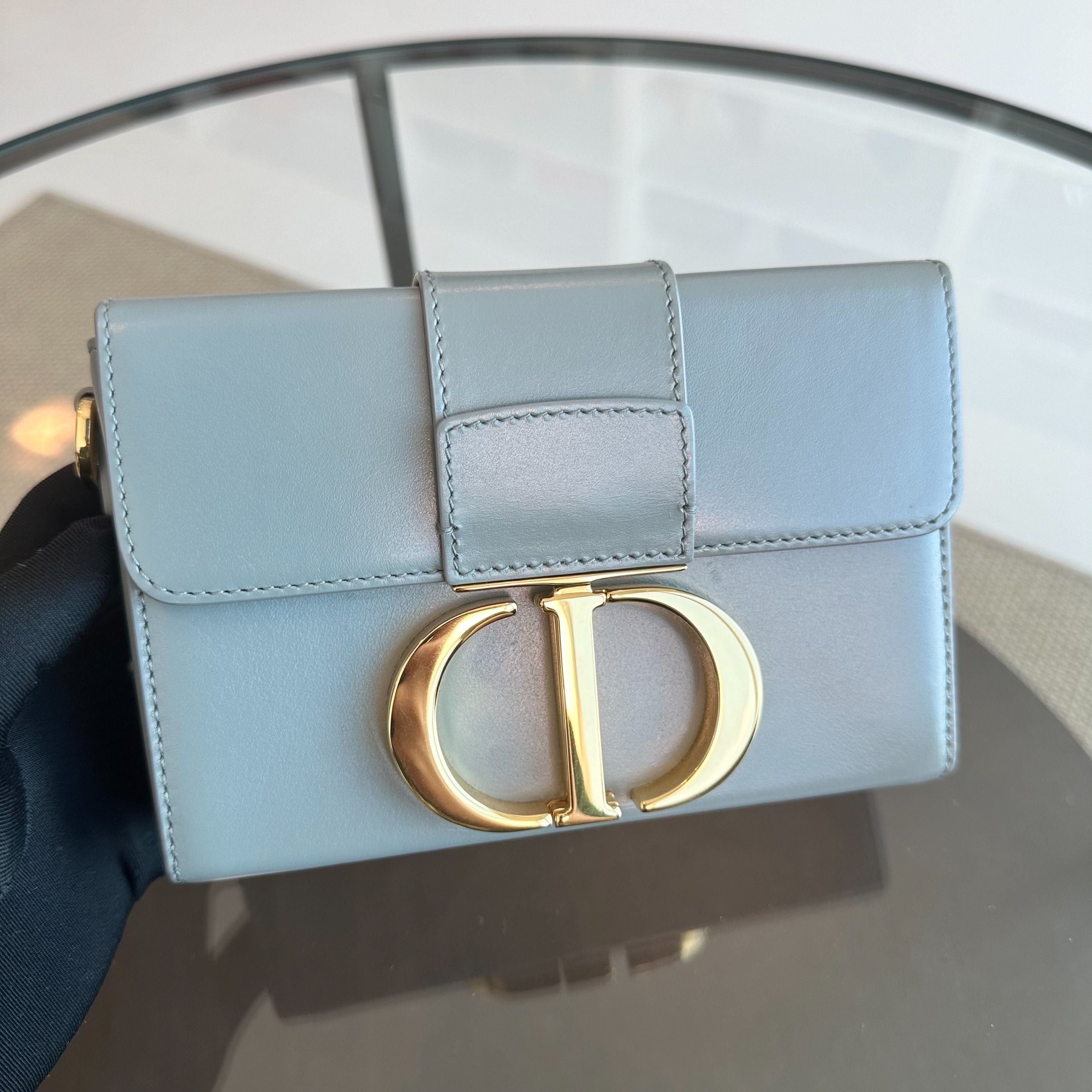 *Full Set Receipt* Dior Montaigne Box Smooth Calfskin Light Blue GHW - Luxury Evermore