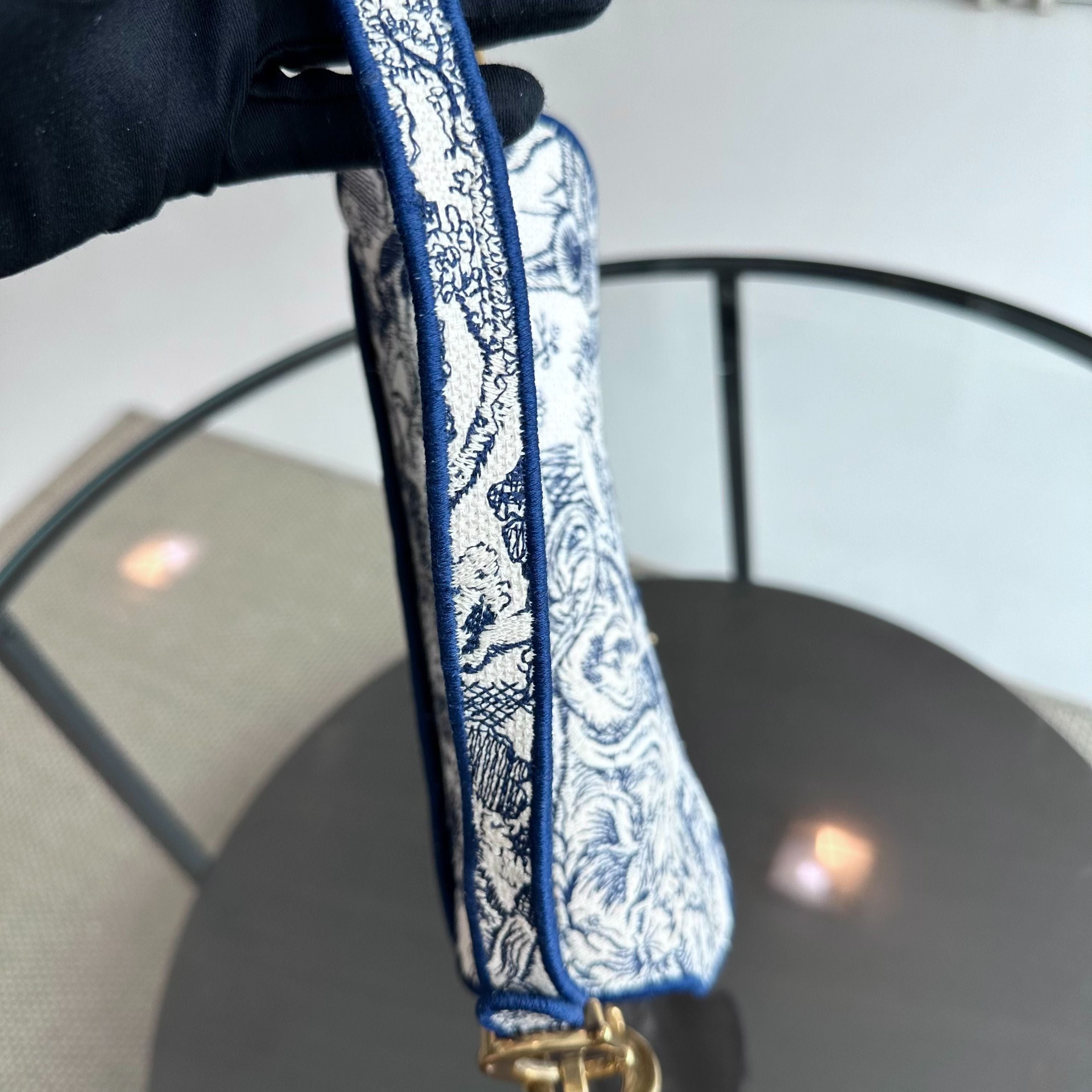 *Full Set, Receipt* Dior Saddle Medium Blue Toile De Jouy Embroidery Canvas AGHW - Luxury Evermore