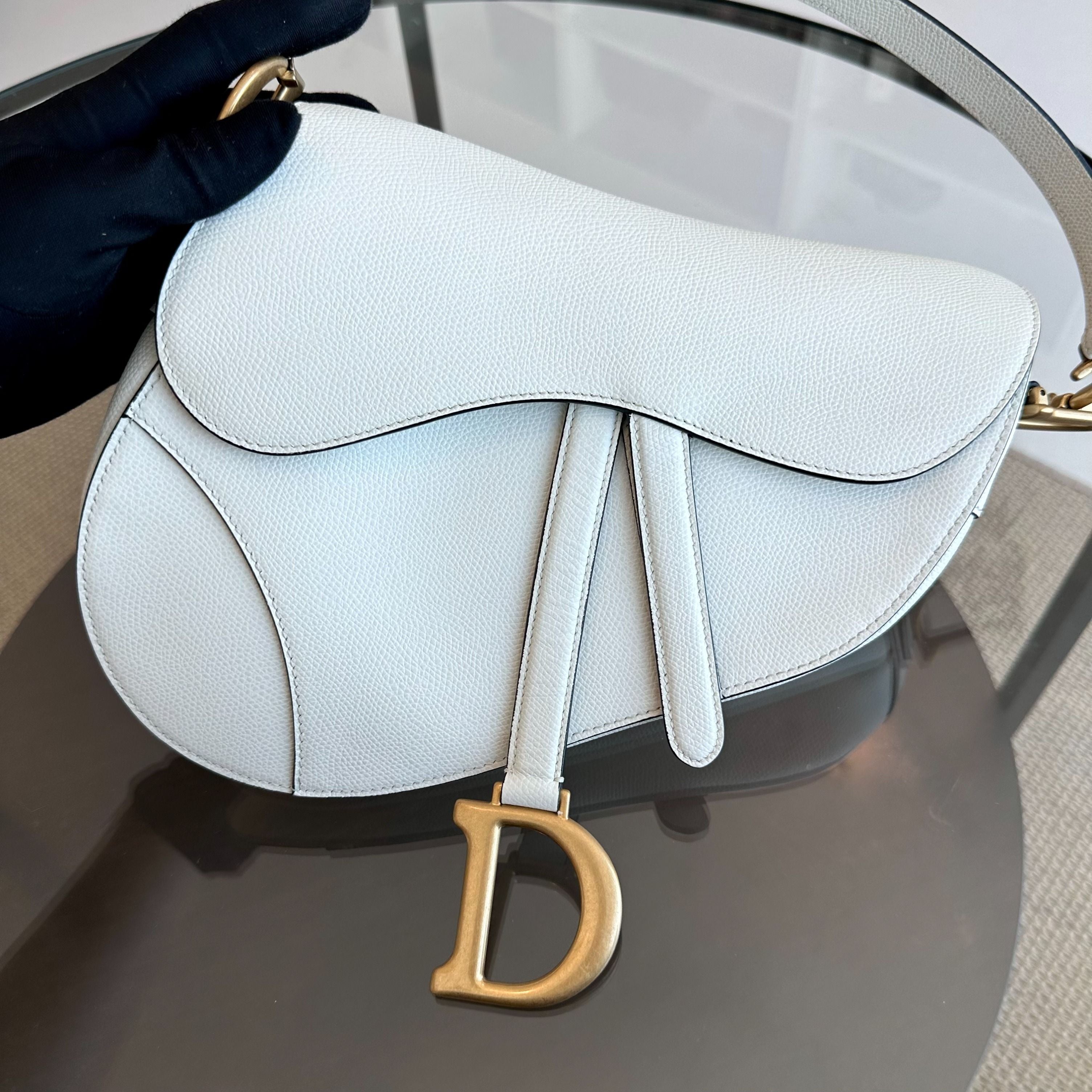 *Full Set, Receipt* Dior Saddle Medium Grained Calfskin Caviar White GHW - Luxury Evermore