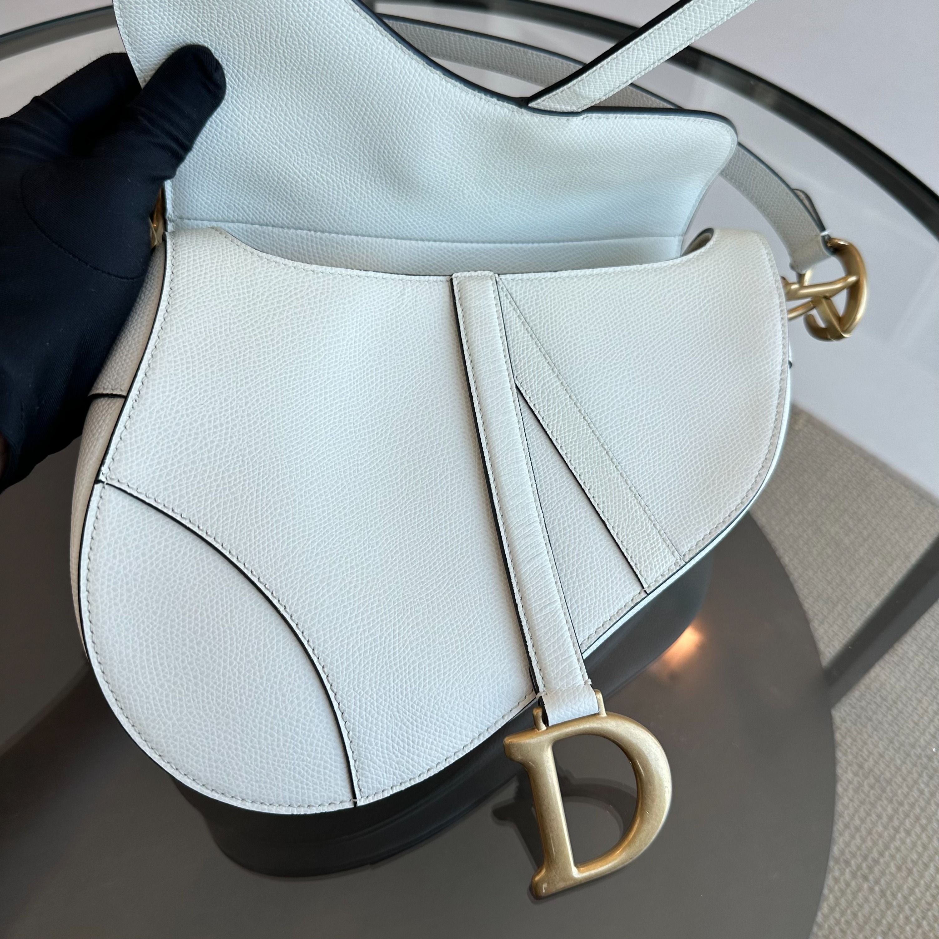 *Full Set, Receipt* Dior Saddle Medium Grained Calfskin Caviar White GHW - Luxury Evermore