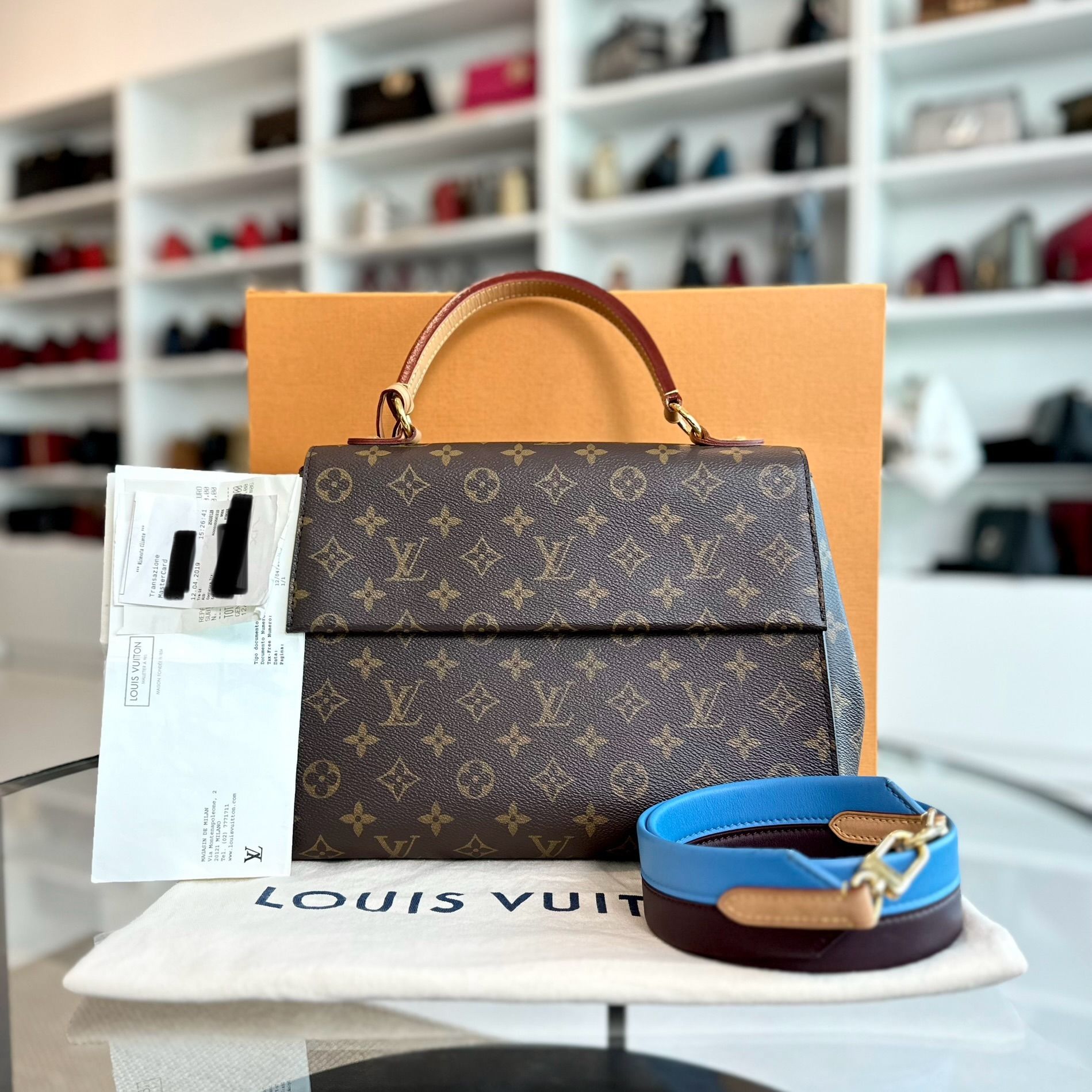 *Full Set, Receipt* Louis Vuitton Cluny MM Monogram Blue Glacial Bag - Luxury Evermore