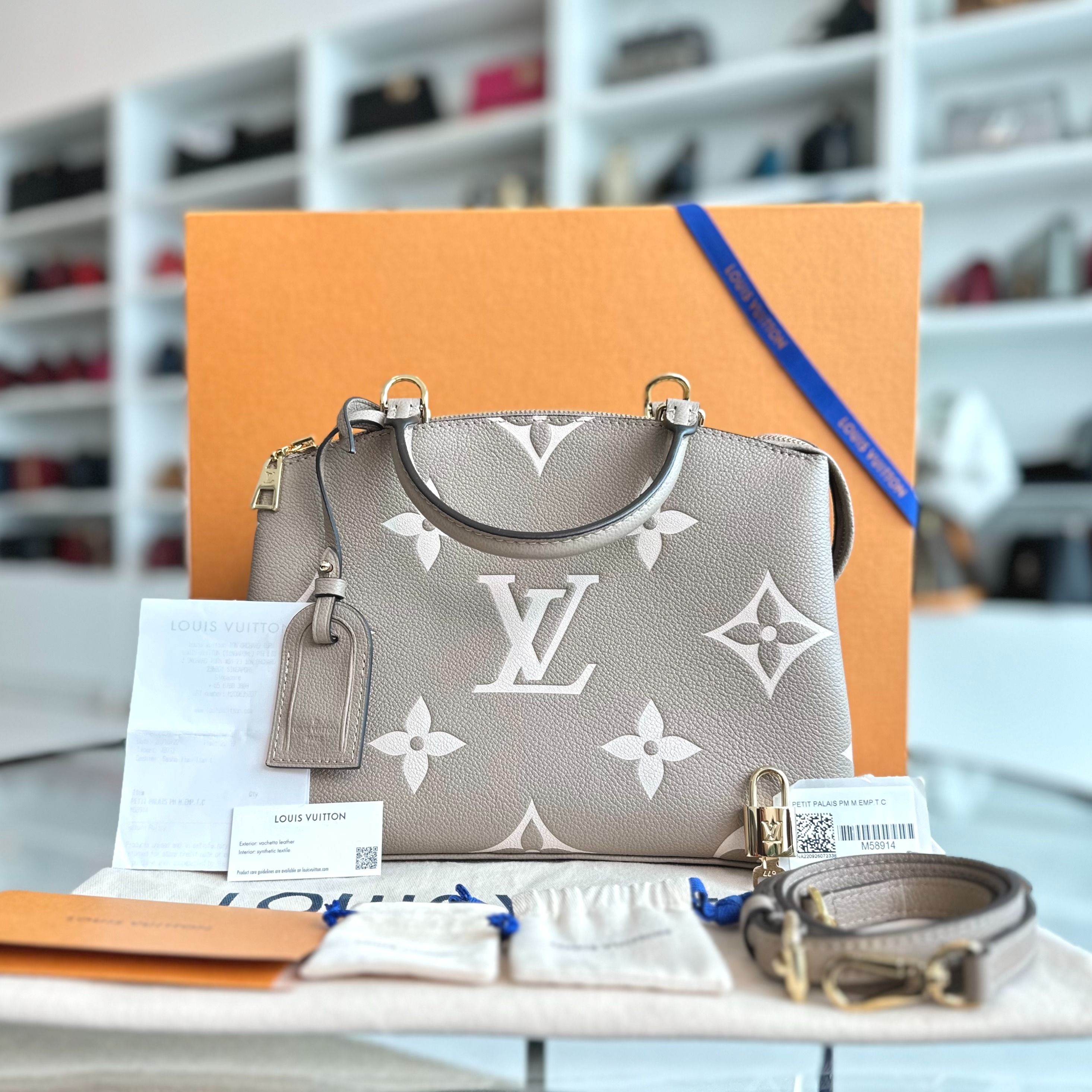 *Full Set, Receipt* Louis Vuitton LV Petite Palais Bicolor Monogram Emplant Shoulder Bag - Luxury Evermore