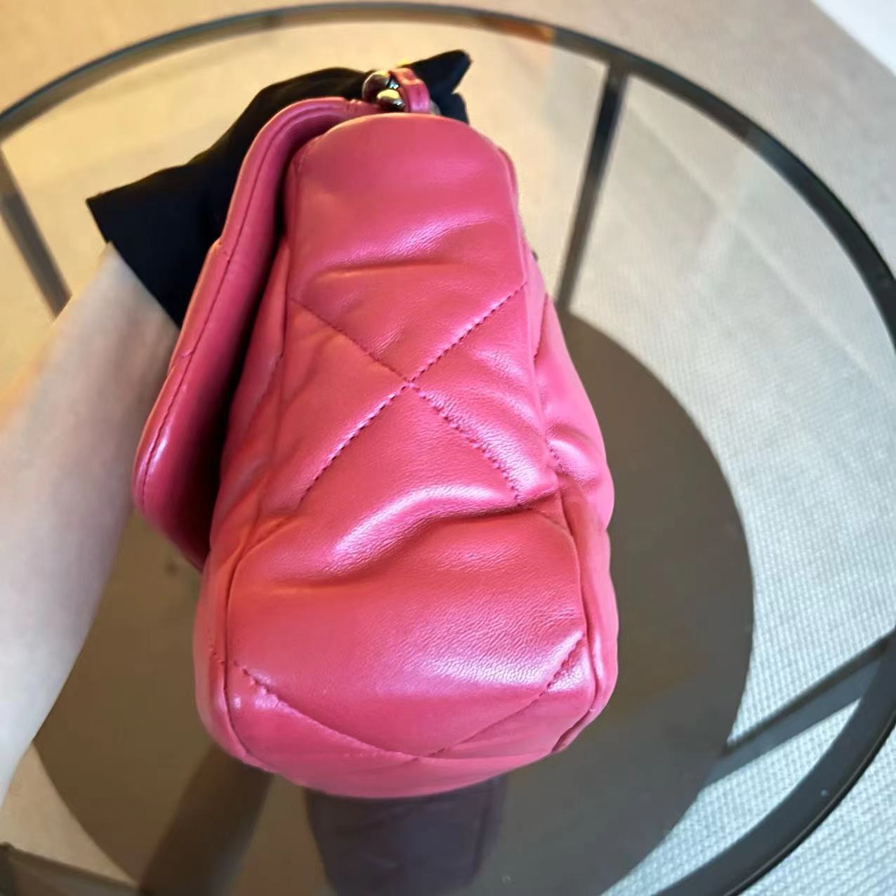 *Full Set, Receipt, Microchip* Chanel C19 Medium 19 Bag Quilted Goatskin Hot Pink Two-Tone Hardware Microchip - Luxury Evermore