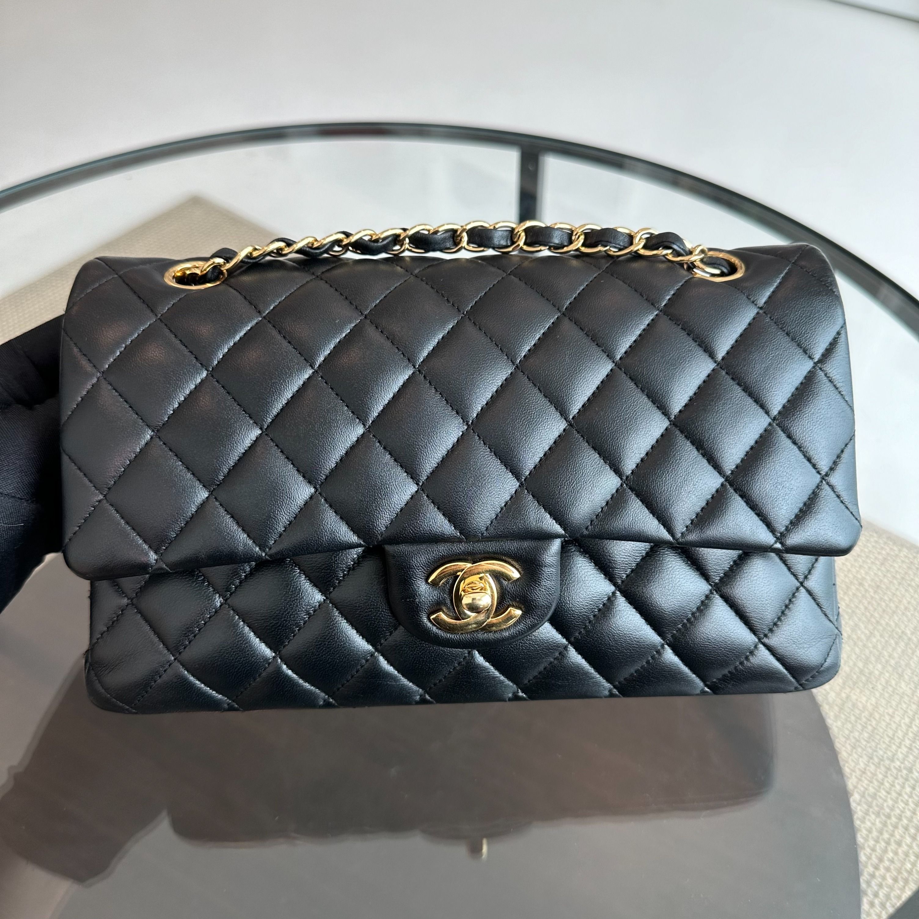 *Full Set, Receipt, No 28* Chanel Medium Classic Flap 25CM Lambskin Black GHW No 28 - Luxury Evermore