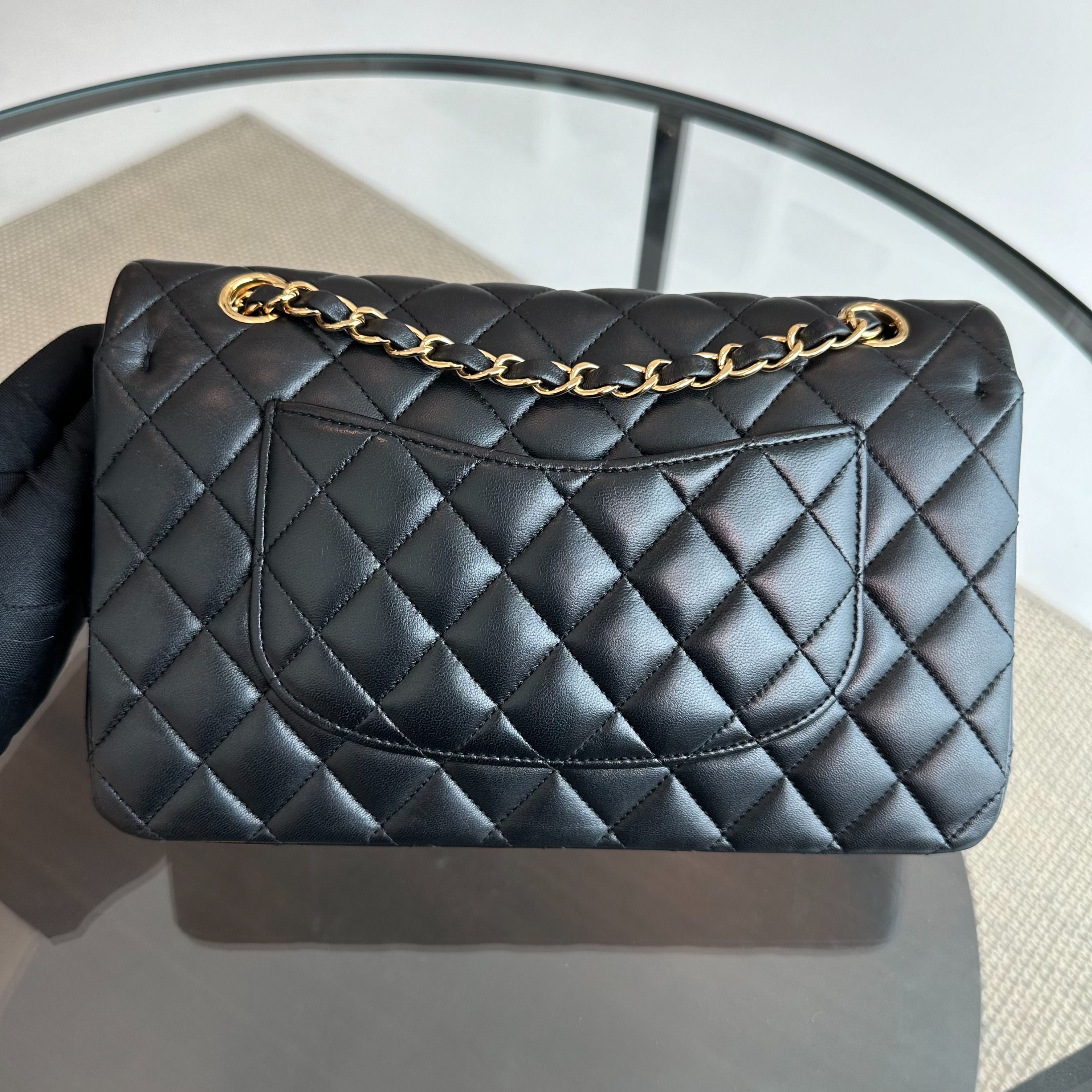 *Full Set, Receipt, No 28* Chanel Medium Classic Flap 25CM Lambskin Black GHW No 28 - Luxury Evermore