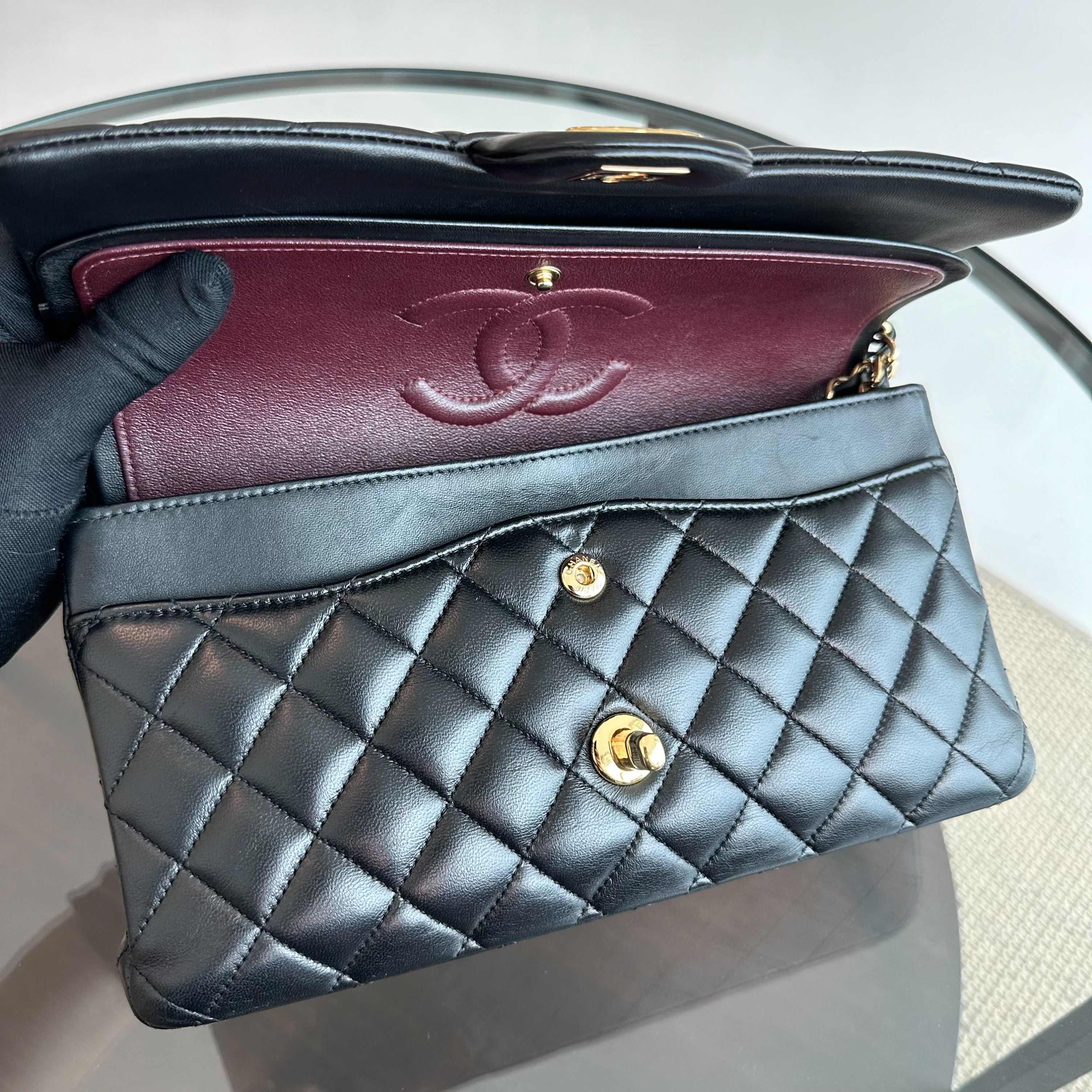 *Full Set, Receipt, No 28* Chanel Medium Classic Flap 25CM Lambskin Black GHW No 28 - Luxury Evermore