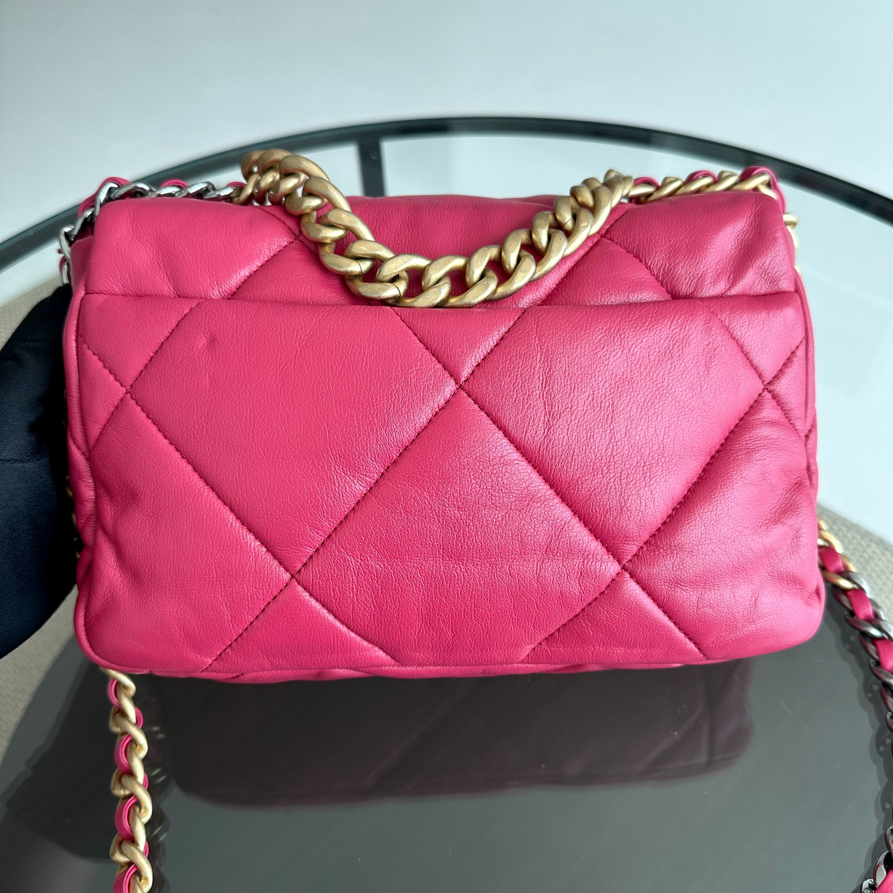 *Full Set, Receipt* Chanel C19 Goatskin Quilted Small Hot Pink Mixed Hardware No 29