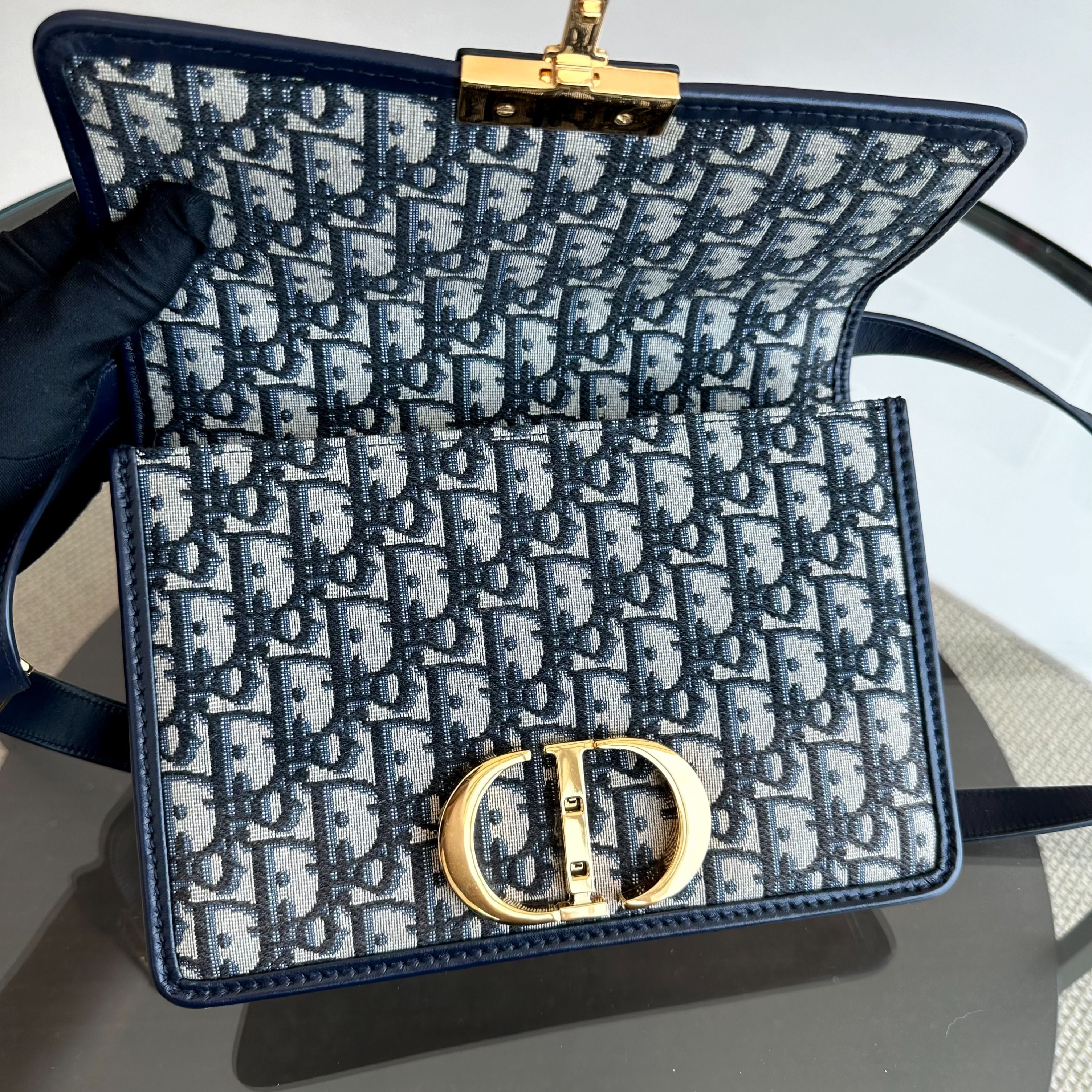 *Full Set, Receipt* Dior Montaigne 30 Oblique Canvas Blue Shoulder Bag GHW