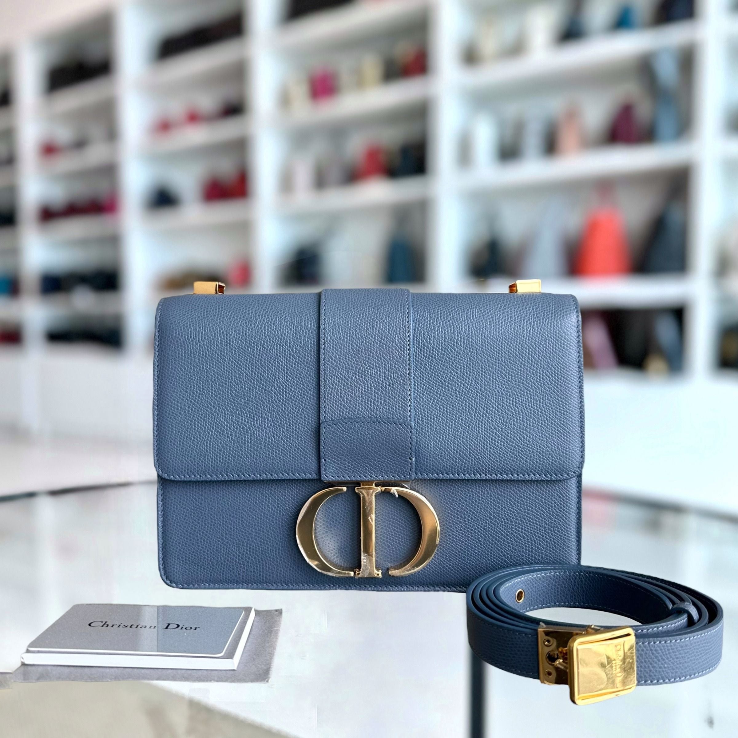 *Grained Calf* Dior Montainge 30 Grained Calfskin Medium Blue Shoulder Bag GHW - Luxury Evermore