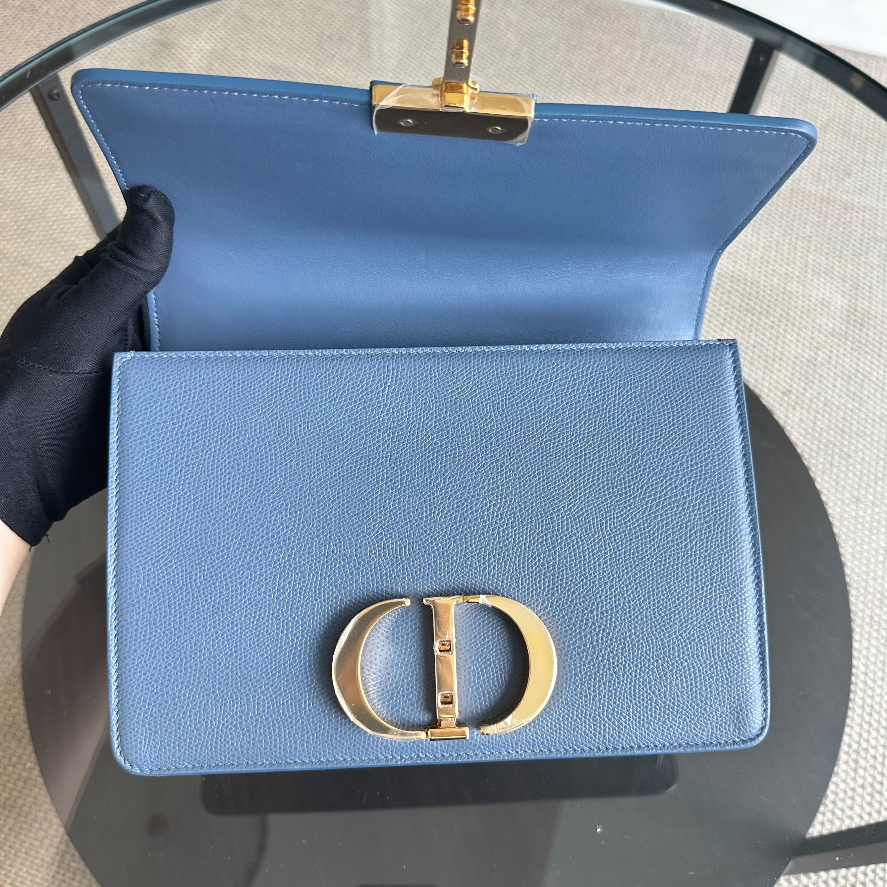 *Grained Calf* Dior Montainge 30 Grained Calfskin Medium Blue Shoulder Bag GHW - Luxury Evermore