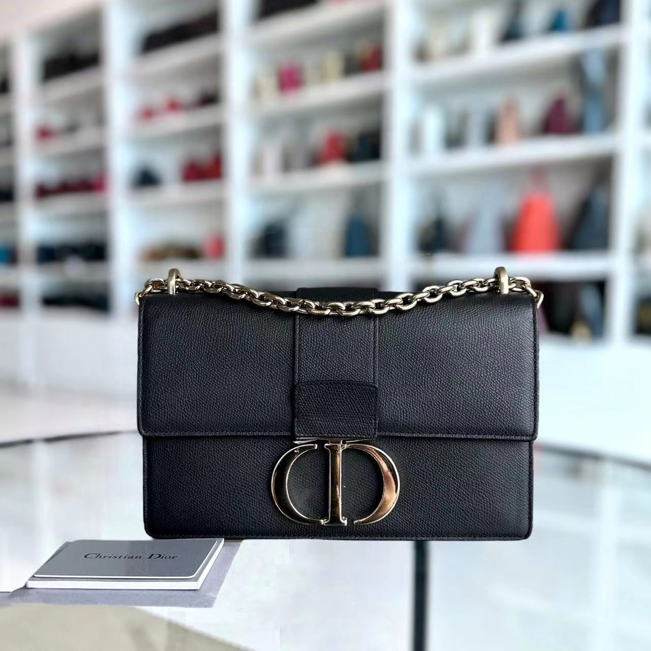 *Grained Calfskin* Dior East West Montaigne 30 Grained Calfskin Black Golden Hardware - Luxury Evermore