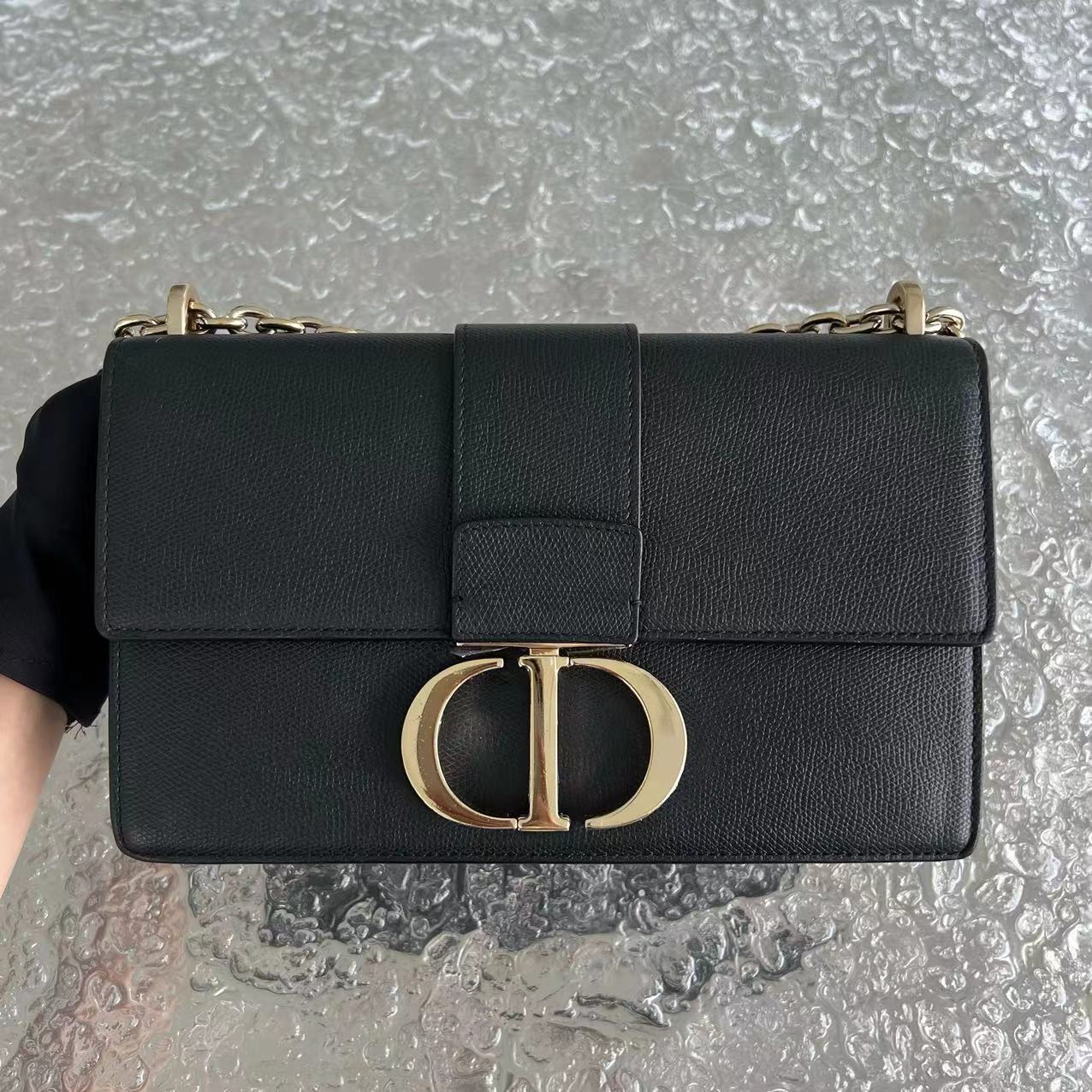 *Grained Calfskin* Dior East West Montaigne 30 Grained Calfskin Black Golden Hardware - Luxury Evermore