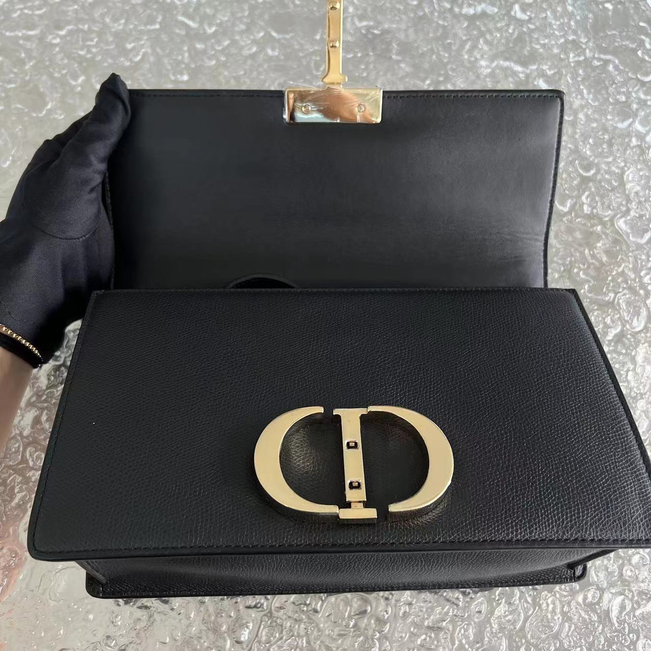 *Grained Calfskin* Dior East West Montaigne 30 Grained Calfskin Black Golden Hardware - Luxury Evermore