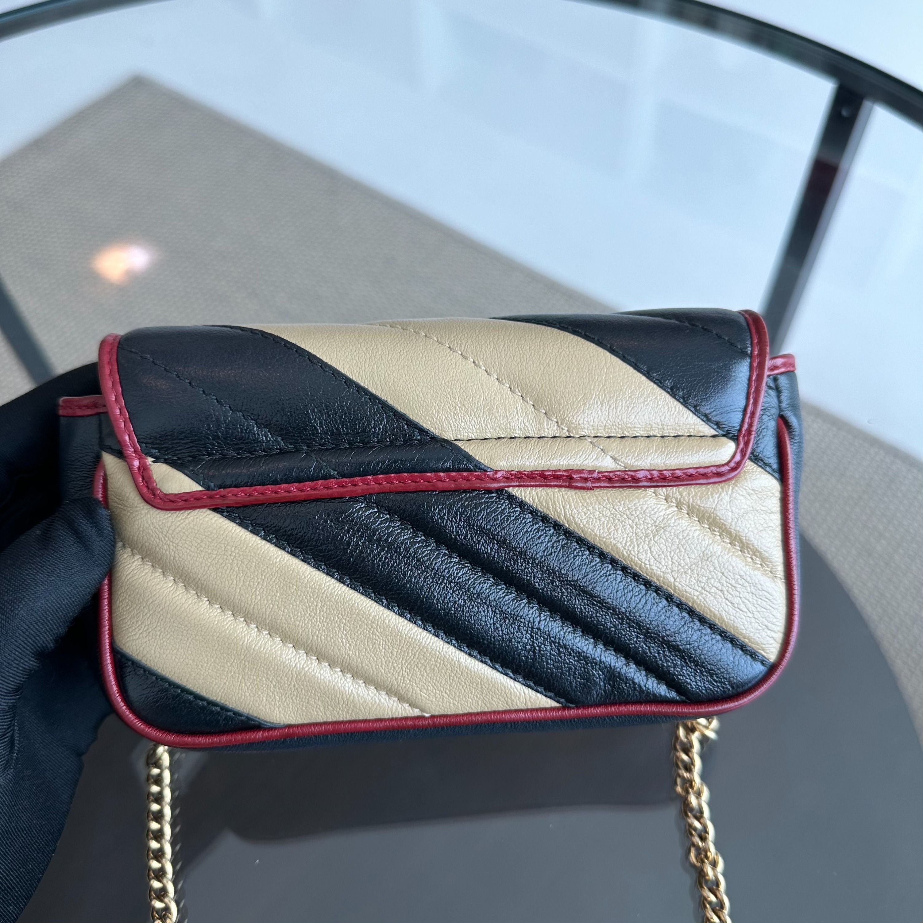 Gucci Marmont Super Mini Black Beige Shoulder Bag - Luxury Evermore