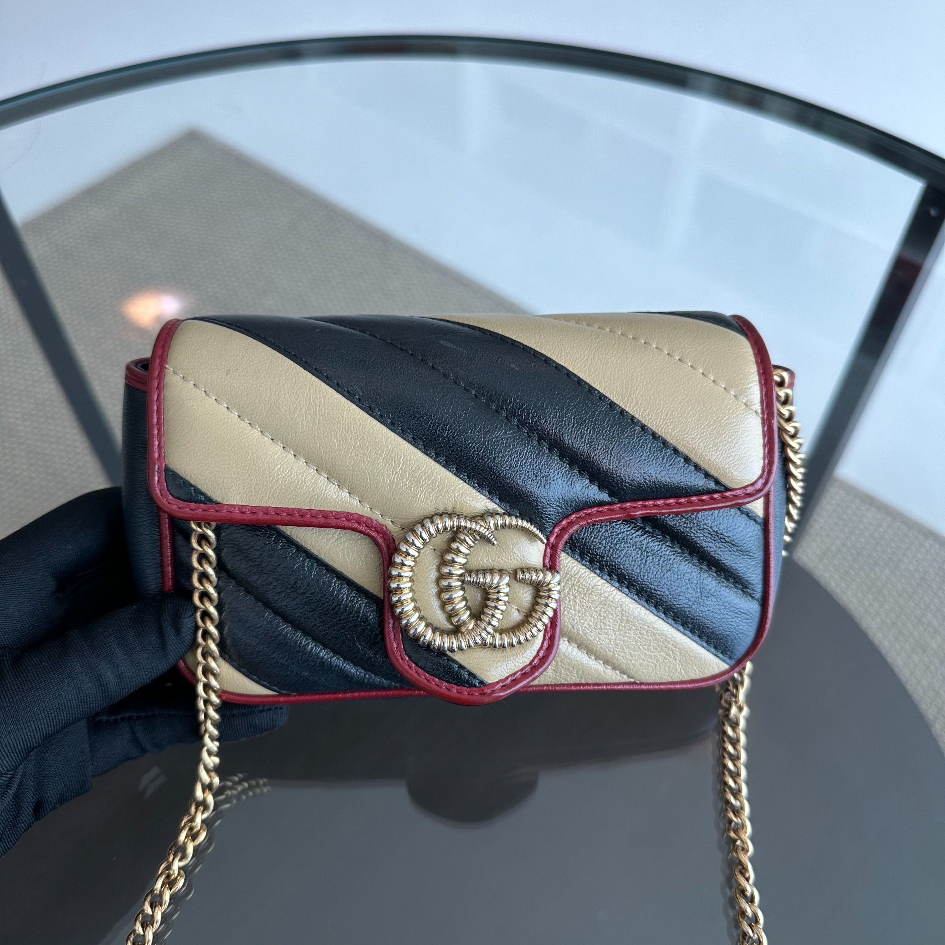 Gucci Marmont Super Mini Black Beige Shoulder Bag - Luxury Evermore